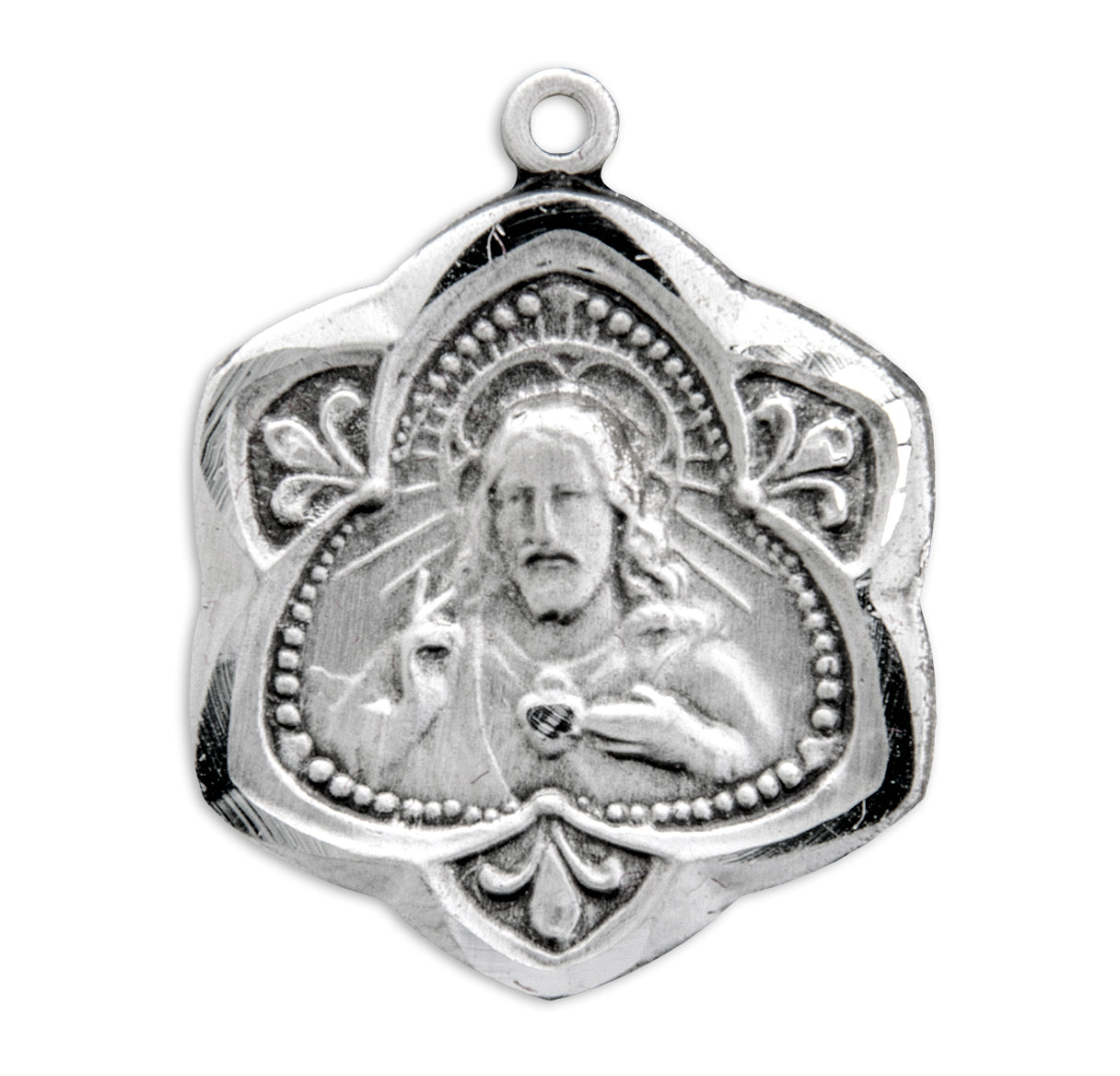Sacred Heart of Jesus Sterling Silver Scapular Double Sided Medal Pendant with Chain