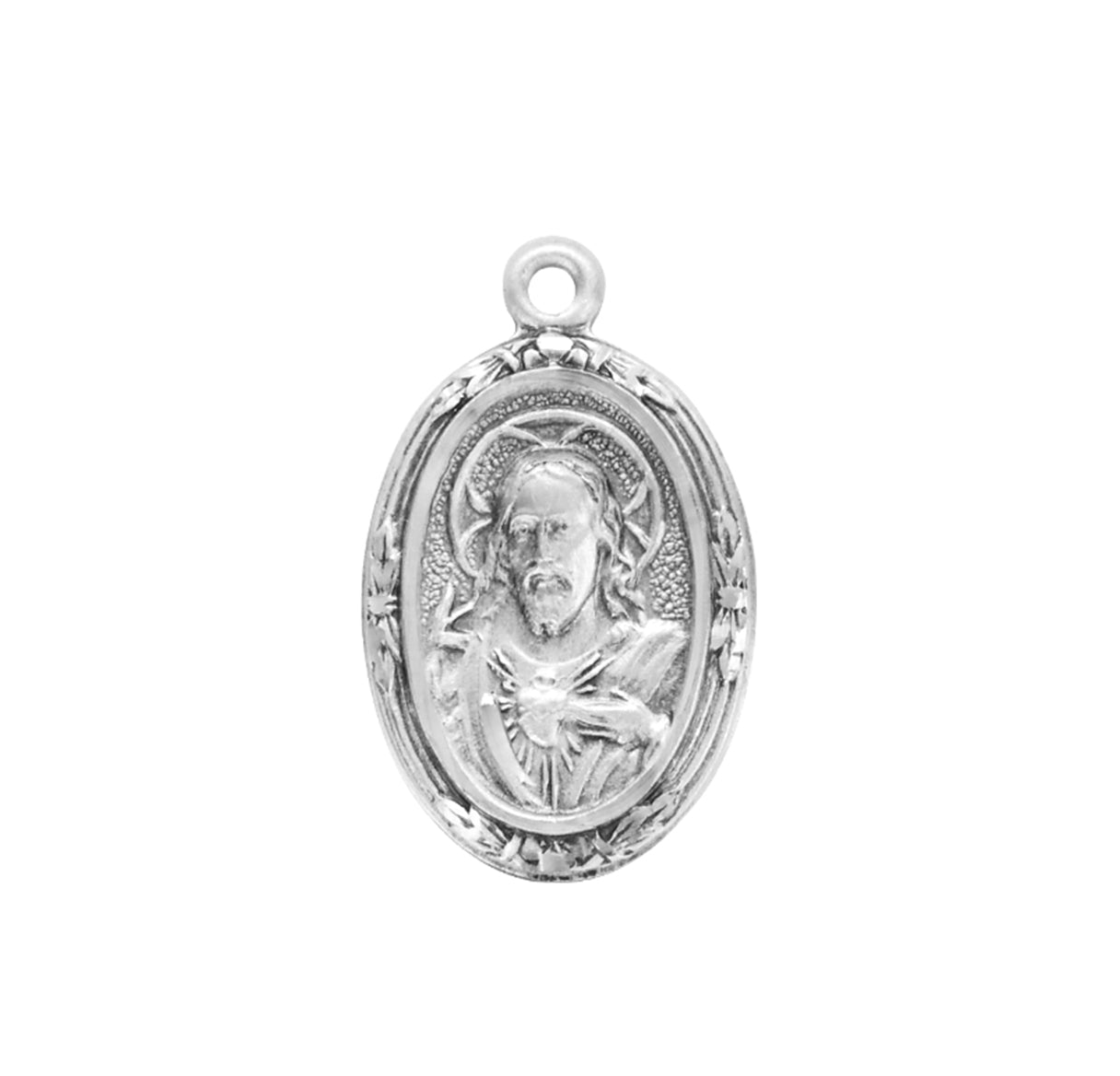 Sacred Heart of Jesus Sterling Silver Scapular Double Sided Medal Pendant with Chain