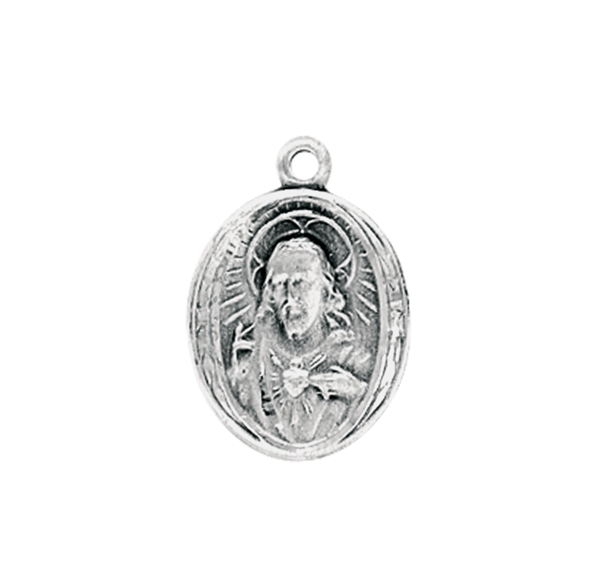 Sacred Heart of Jesus Sterling Silver Scapular Double Sided Medal Pendant with Chain