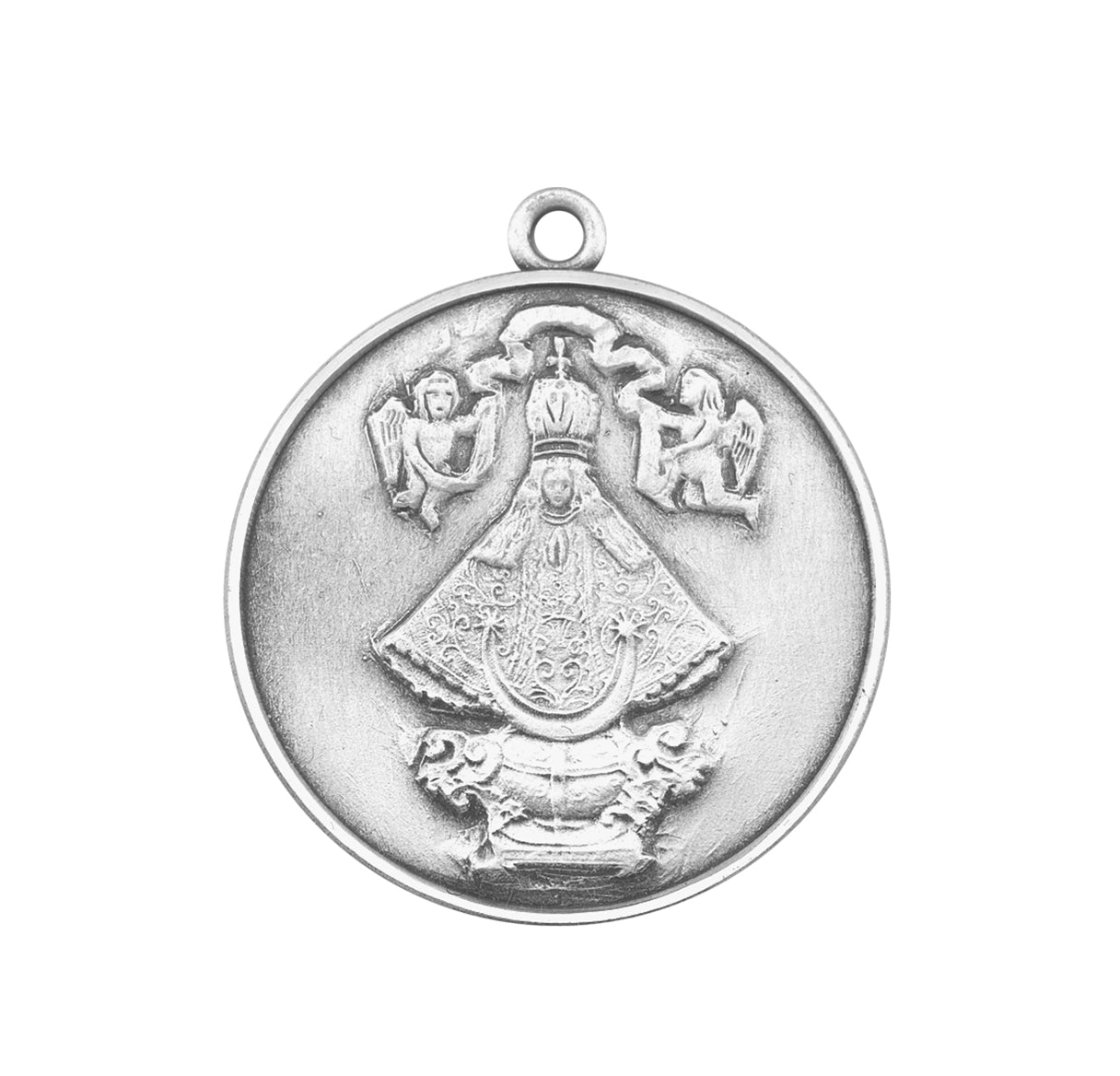 Saint Juan Round Sterling Silver Medal Pendant with Chain