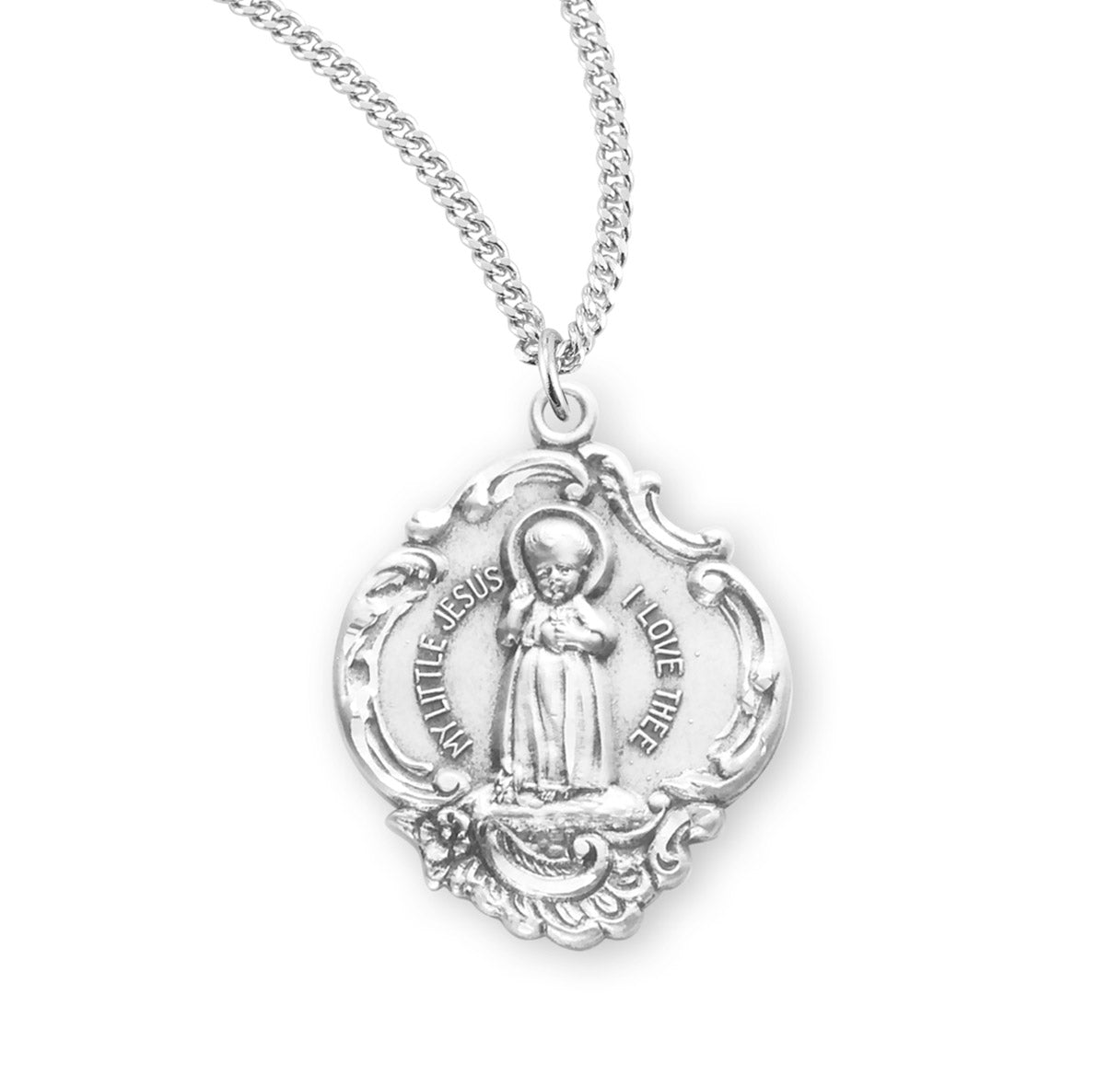 Infant Jesus Sterling Silver Medal Pendant with Chain