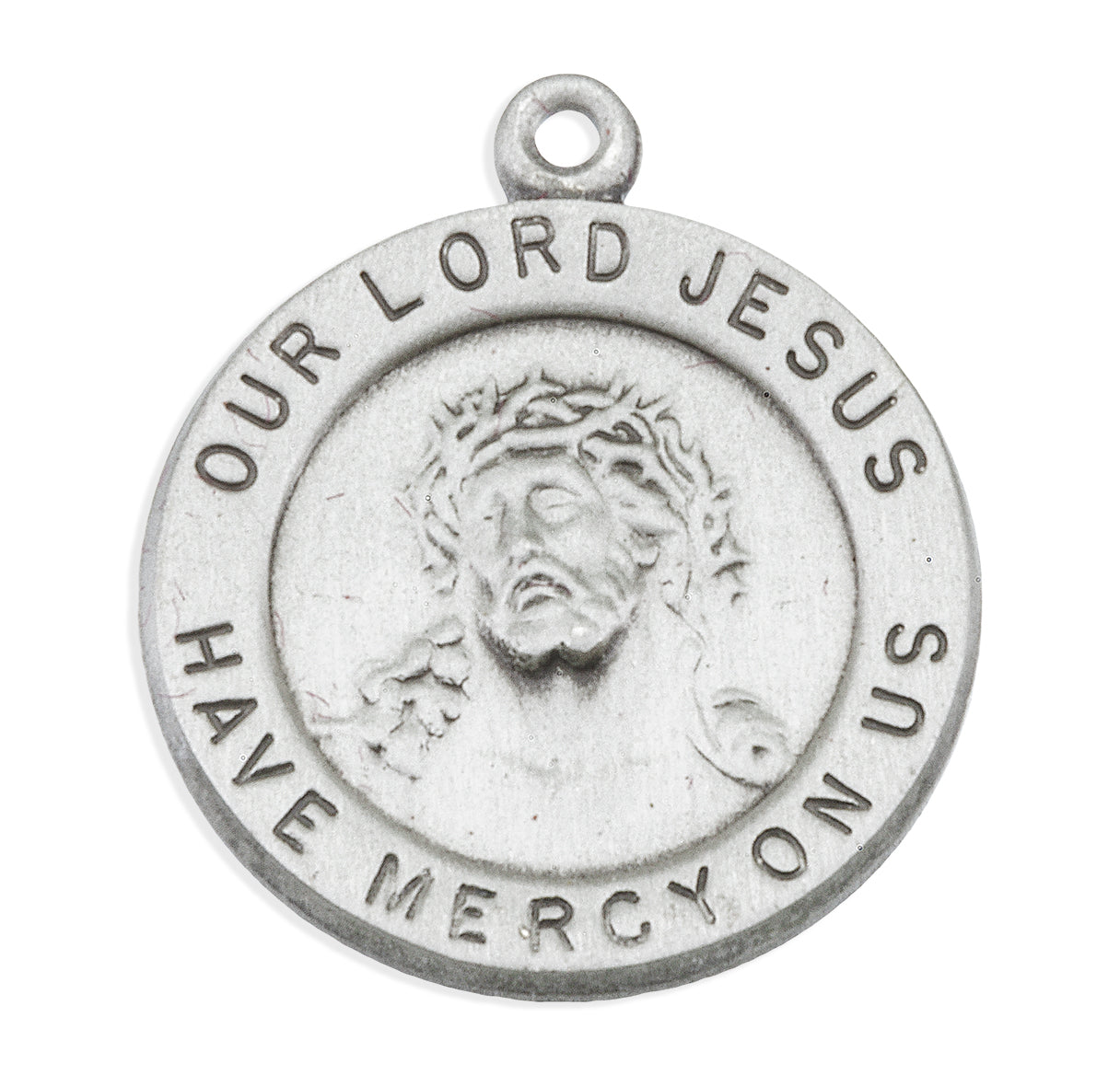 Sterling Silver Round Lord Jesus Christ Medal Pendant with Chain
