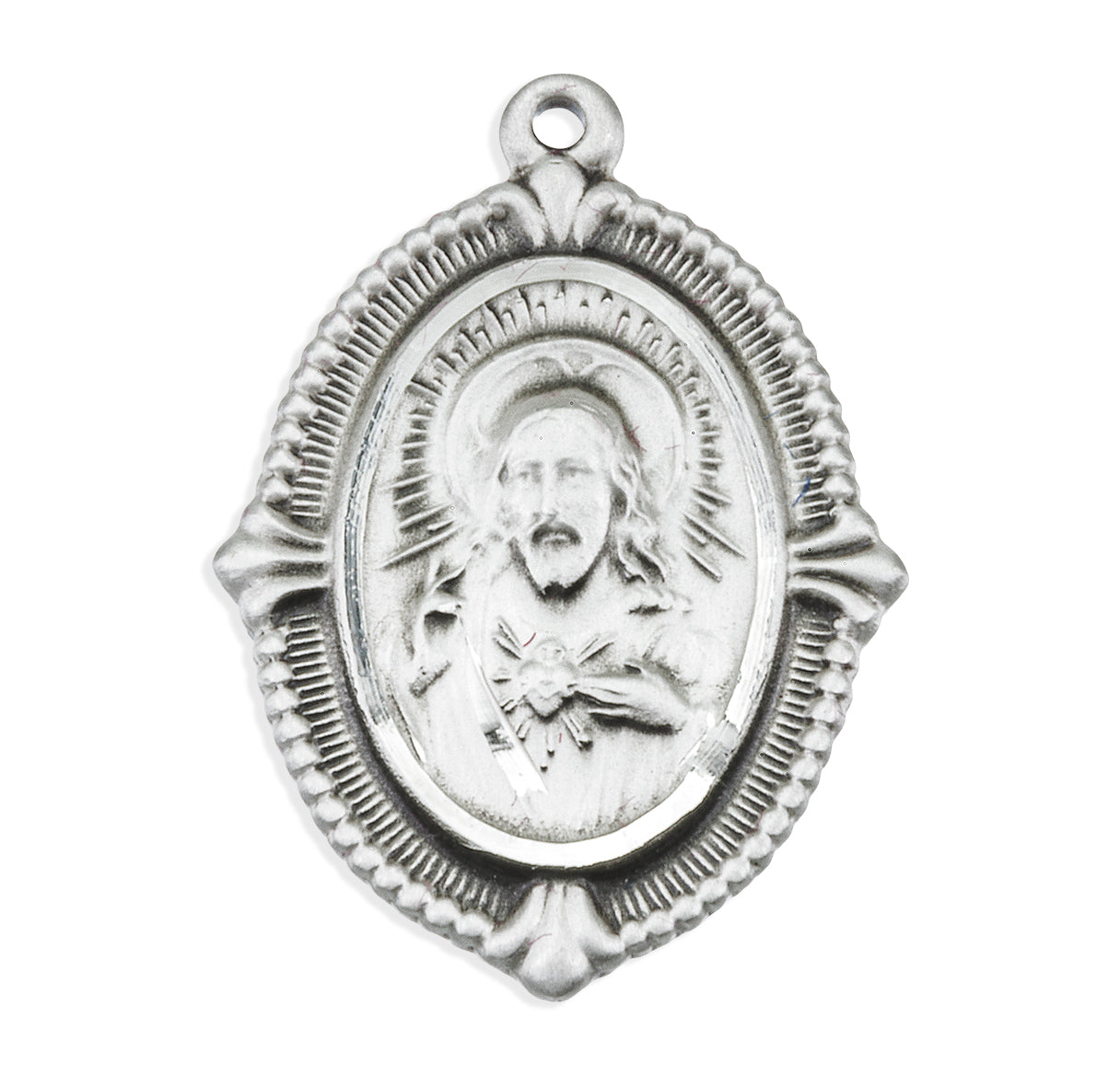 Sterling Silver Scapular Sacred Heart of Jesus Double Sided Medal Pendant with Chain