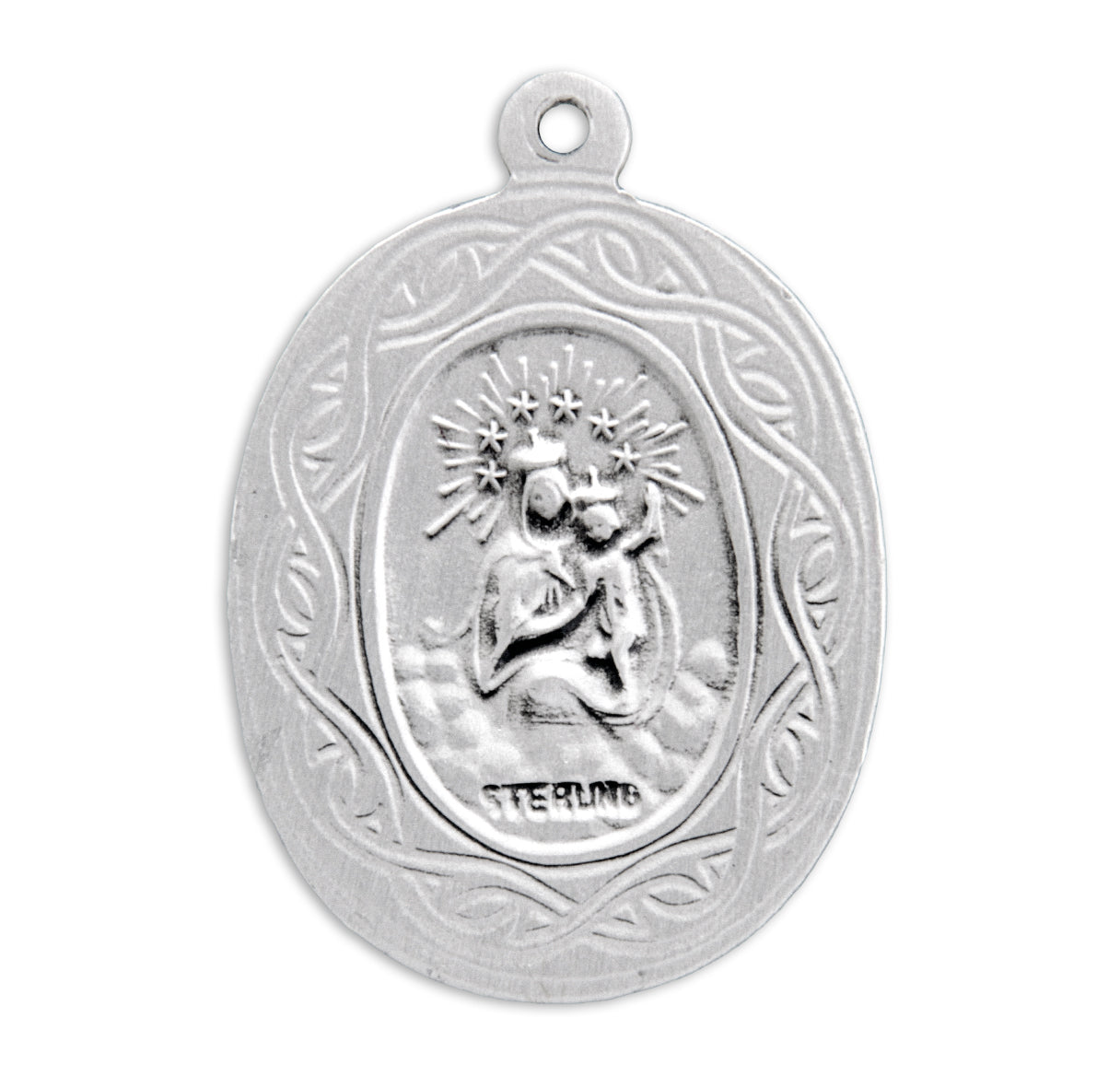 "Crown of Thorns" Sterling Silver Scapular Double Sided Medal Pendant with Chain