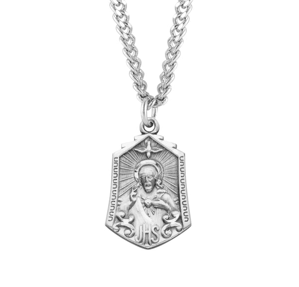 Sterling Silver Scapular Sacred Heart of Jesus Double Sided Medal Pend
