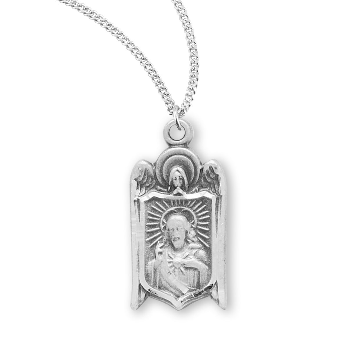 Sterling Scapular Heart of Jesus Medal Pendant with Chain