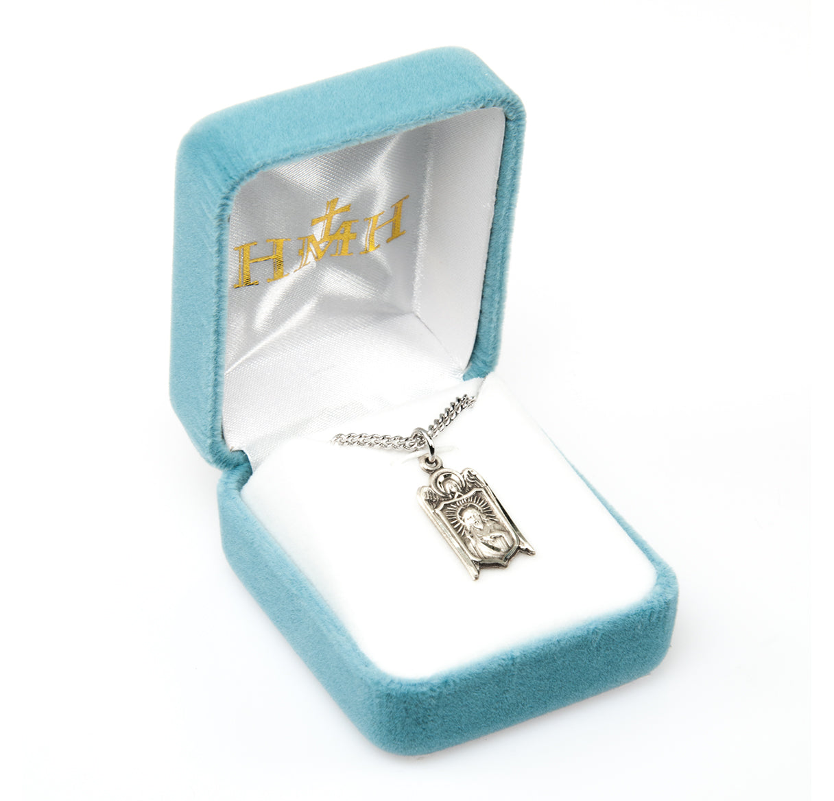 Sterling Scapular Heart of Jesus Medal Pendant with Chain