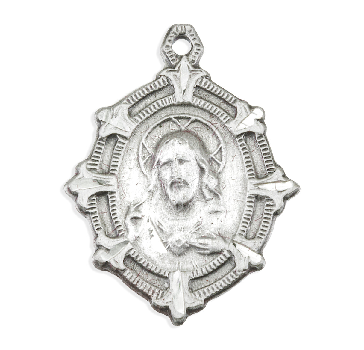 Sterling Silver Scapular Sacred Heart of Jesus Double Sided Medal Pendant with Chain