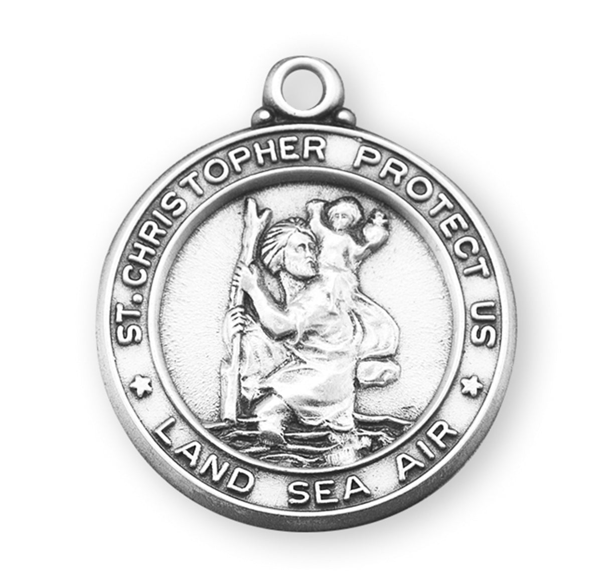 Saint Christopher Protect Us Round Sterling Silver Medal Pendant with Chain