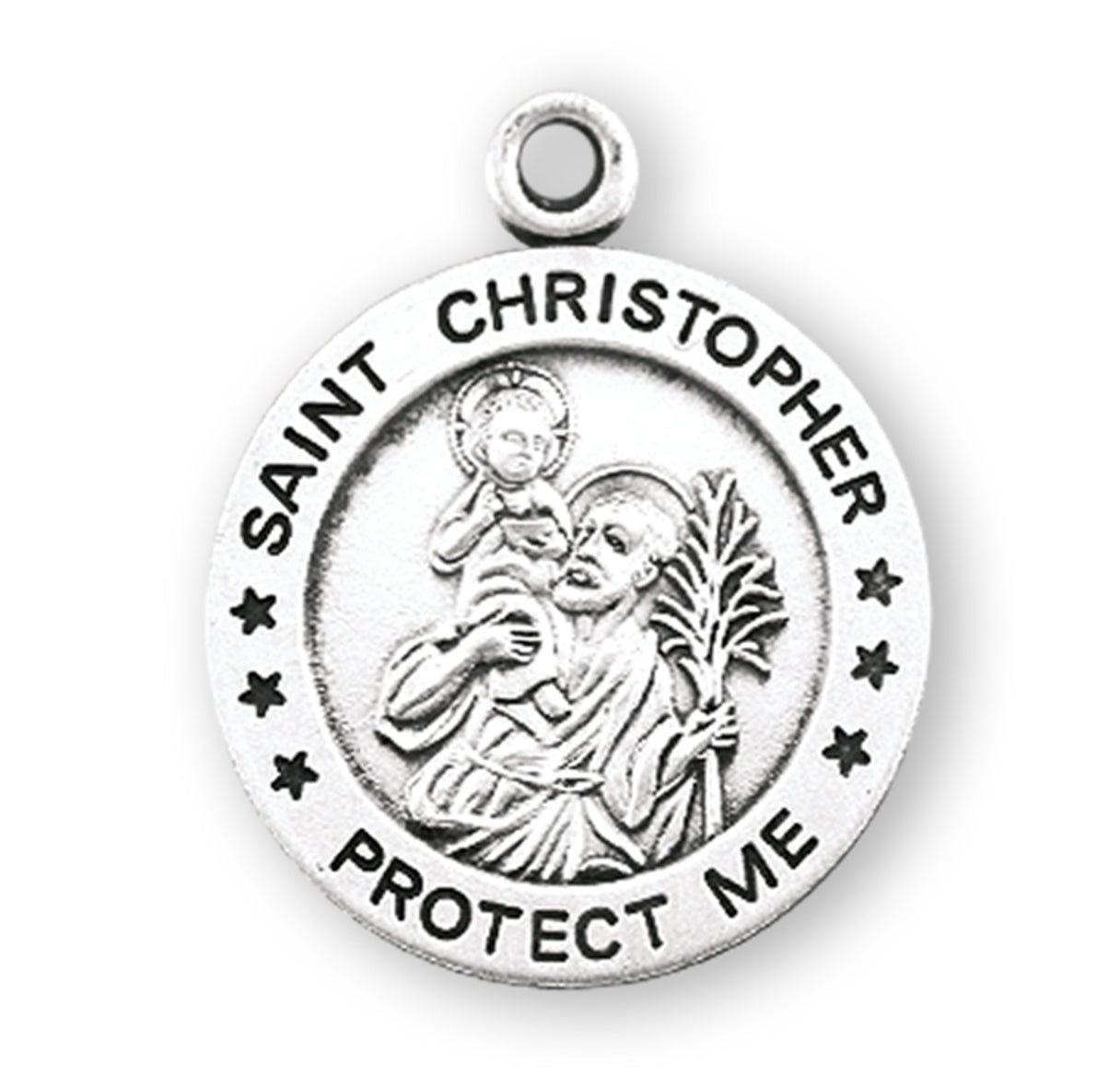 Saint Christopher Protect Us Round Sterling Silver Medal Pendant with Chain