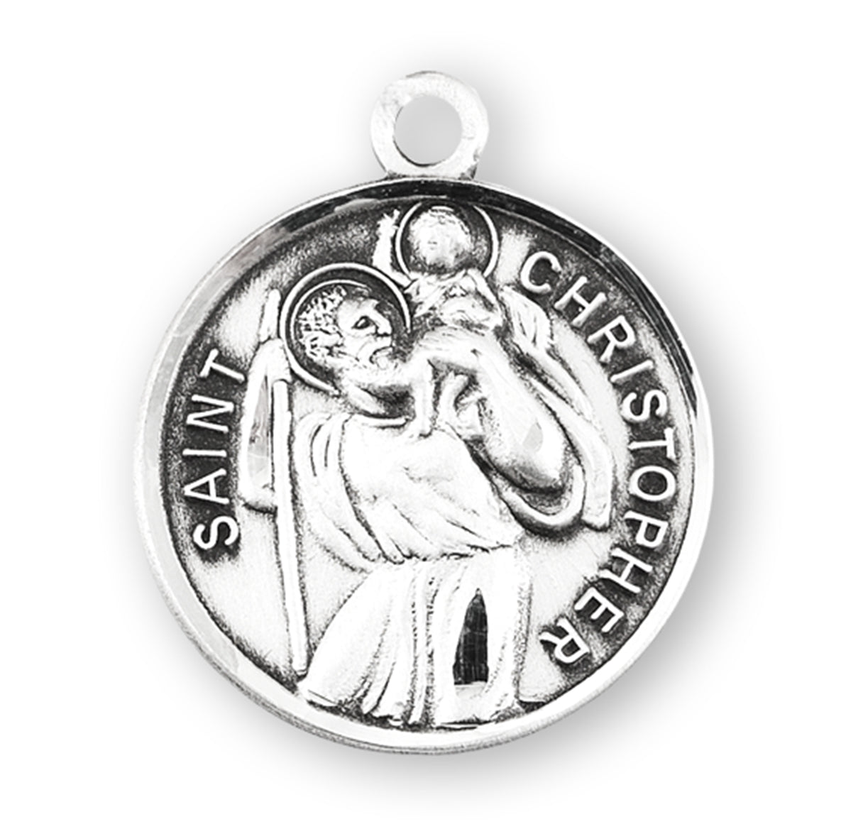 Saint Christopher Protect Us Round Sterling Silver Medal Pendant with Chain