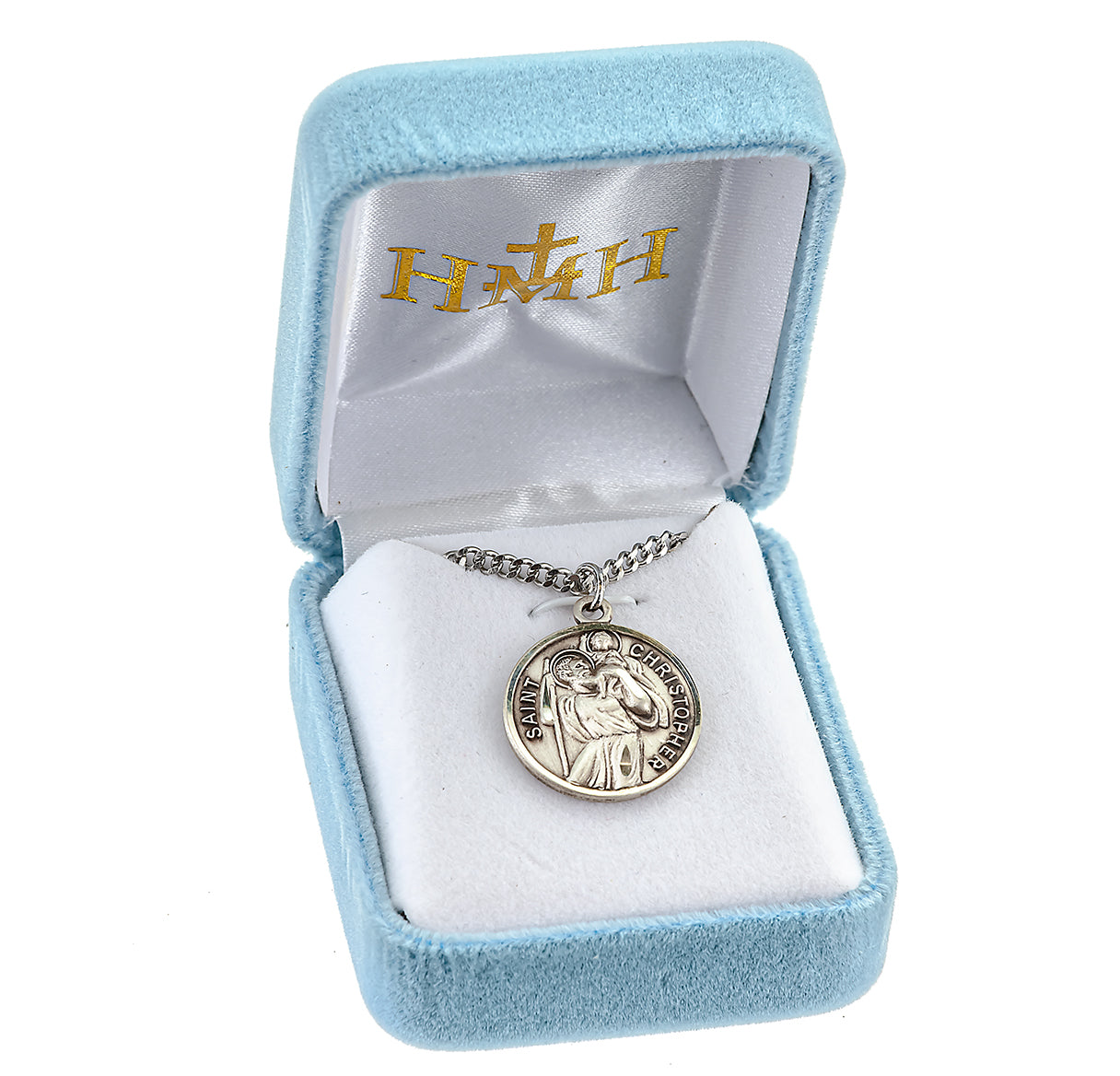 Saint Christopher Protect Us Round Sterling Silver Medal Pendant with Chain