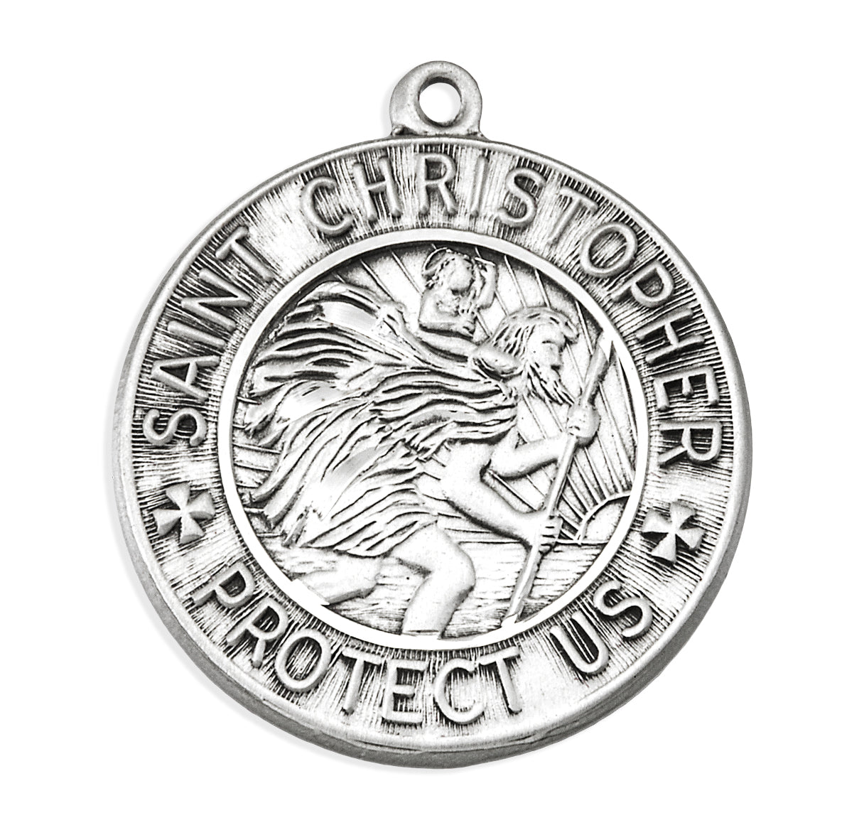 Saint Christopher Protect Us Round Sterling Silver Medal Pendant with Chain