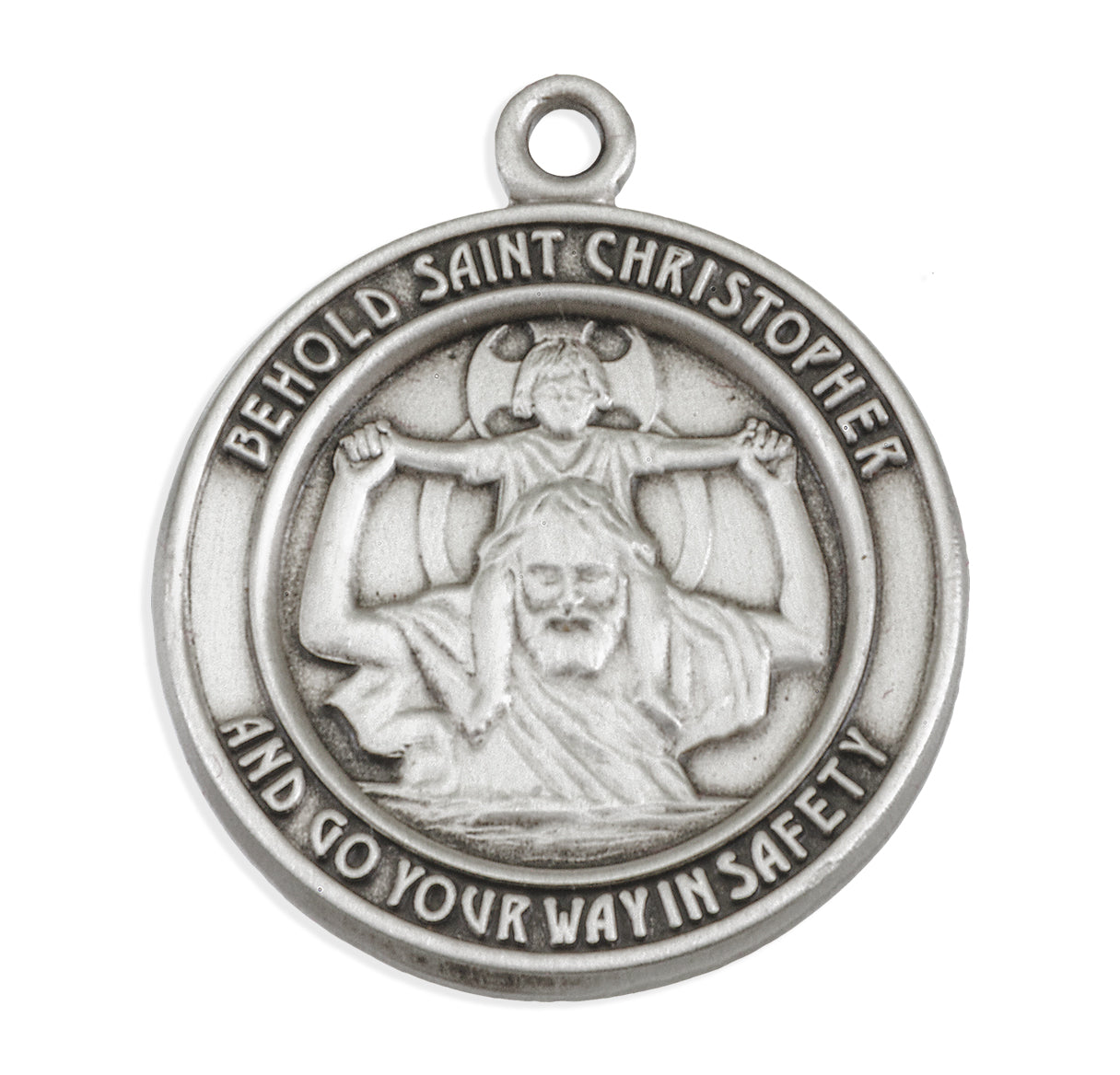 Saint Christopher Protect Us Round Sterling Silver Medal Pendant with Chain