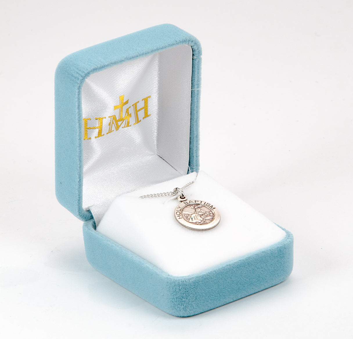 Holy Baptism Round Sterling Silver Medal Pendant with Chain