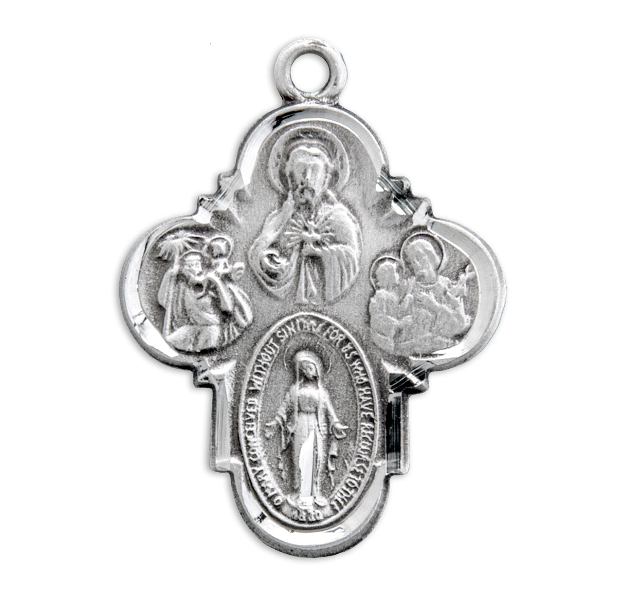 Sterling Silver 4-Way Cross Medal Pendant with Chain