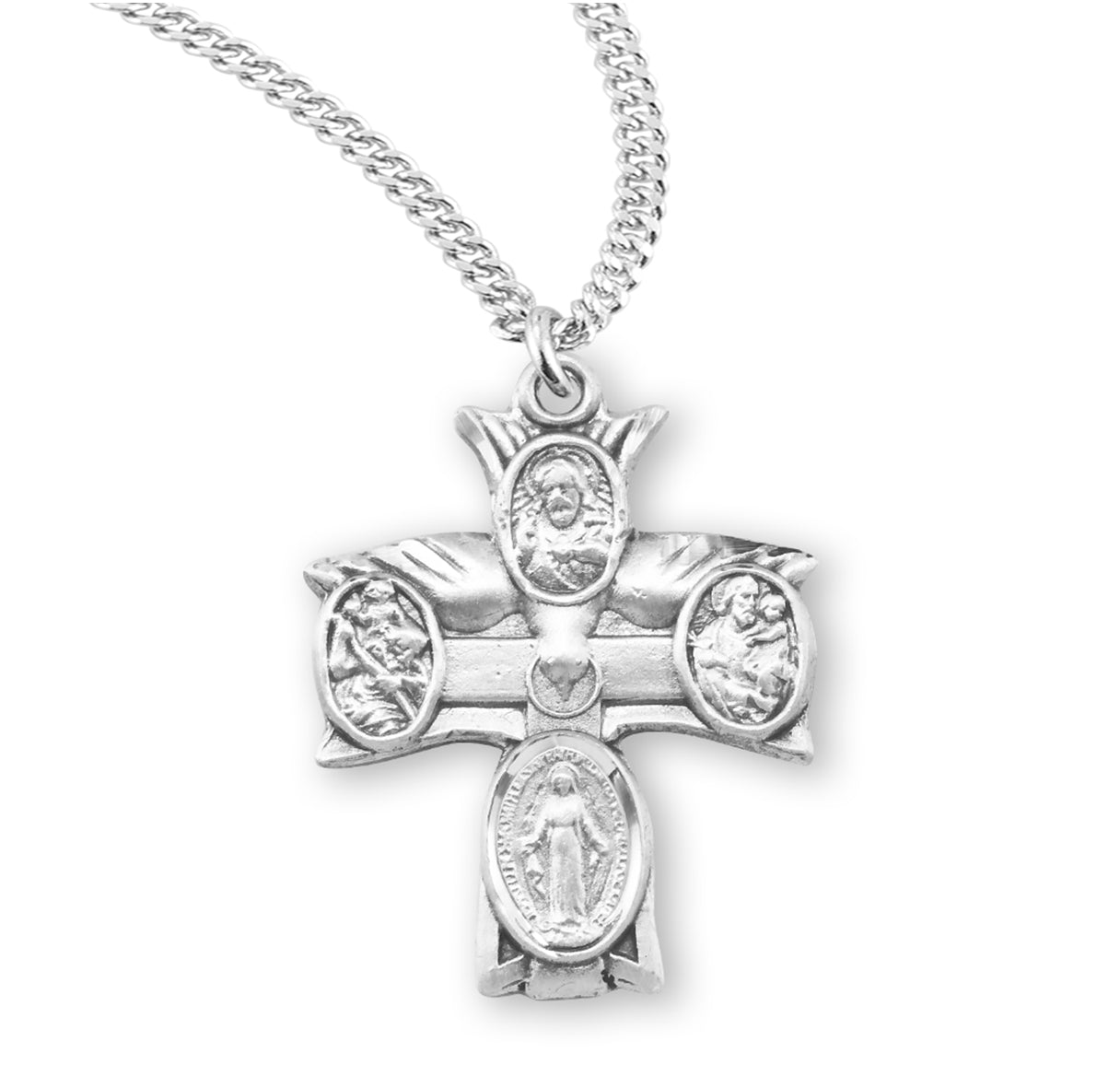 Sterling Silver 4-Way Cross Medal Pendant with Chain