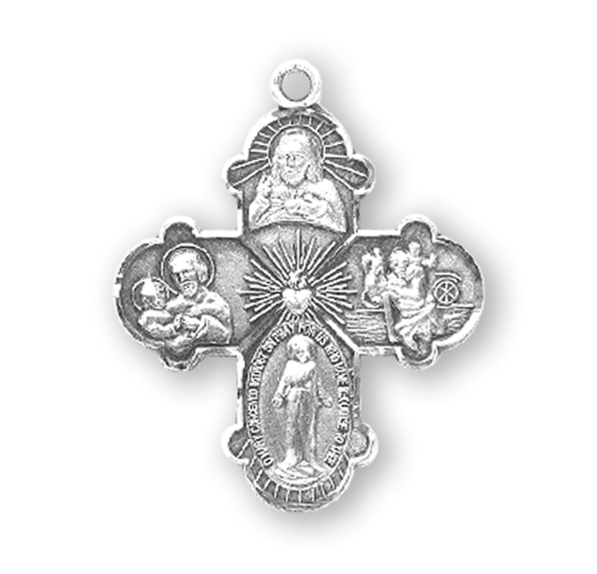 Sterling Silver 4-Way Cross Medal Pendant with Chain