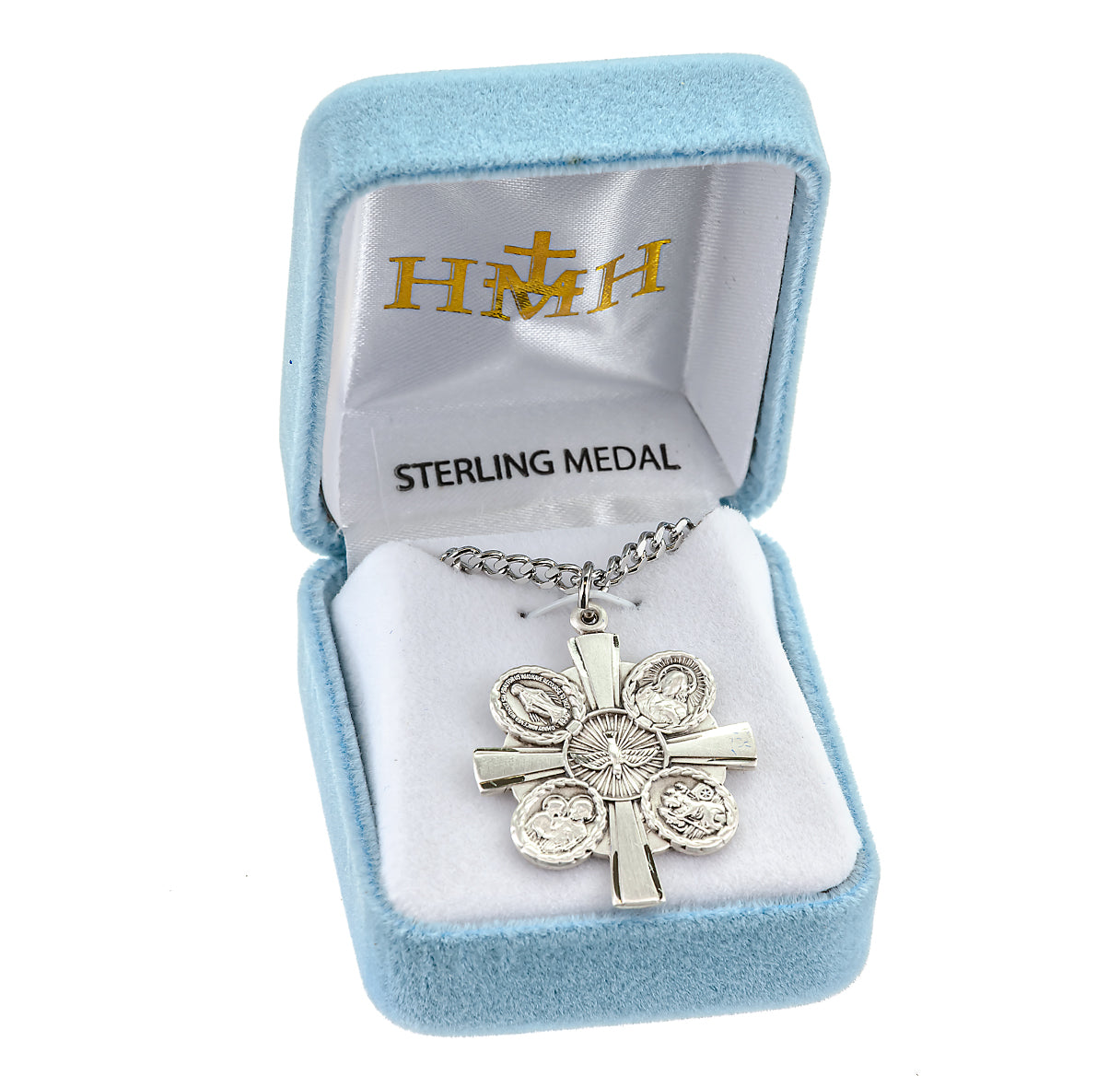 Sterling Silver 4-Way Cross Medal Pendant with Chain