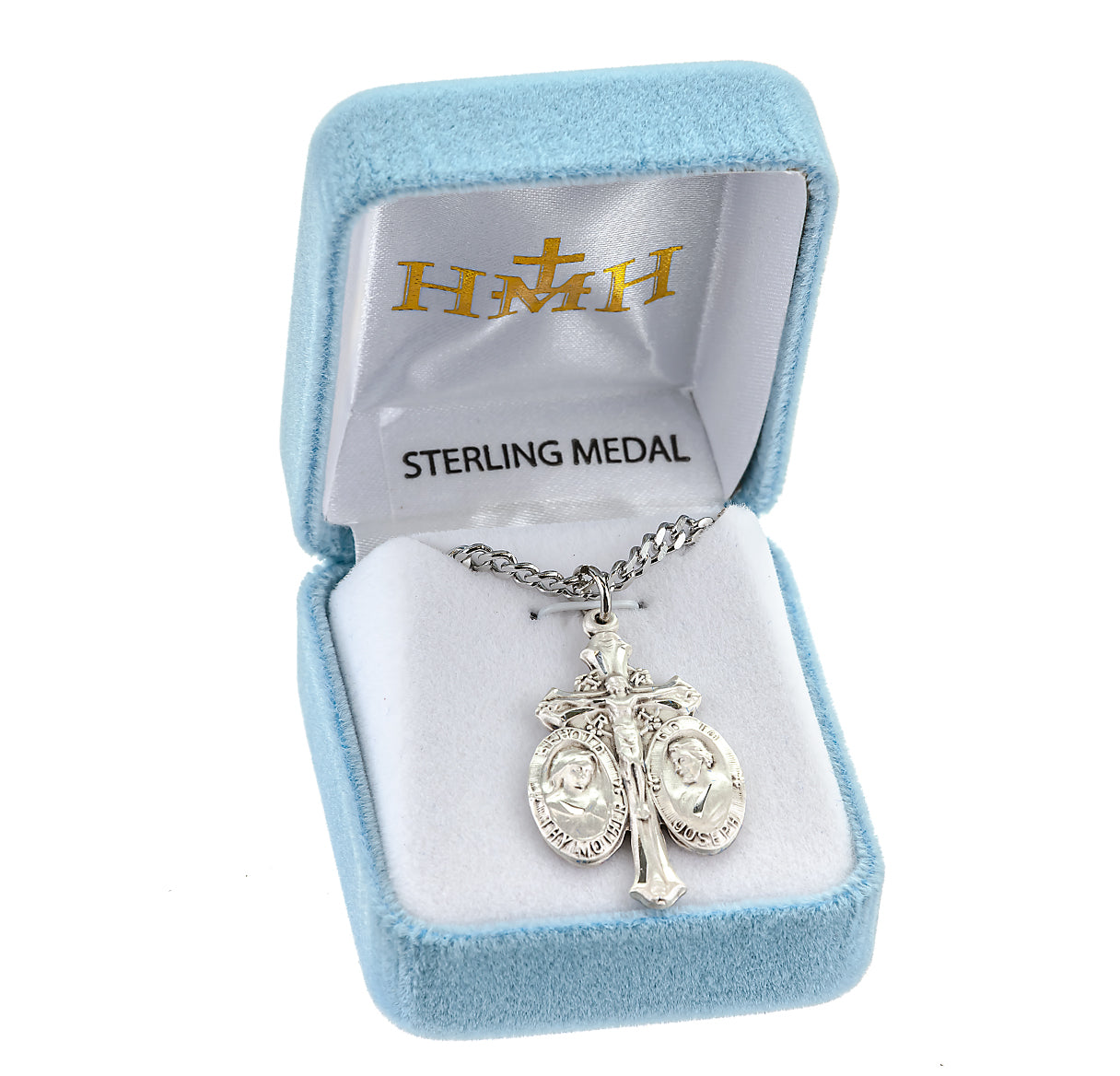 Sterling Silver Jesus-Mary-Joseph Medal Pendant with Chain