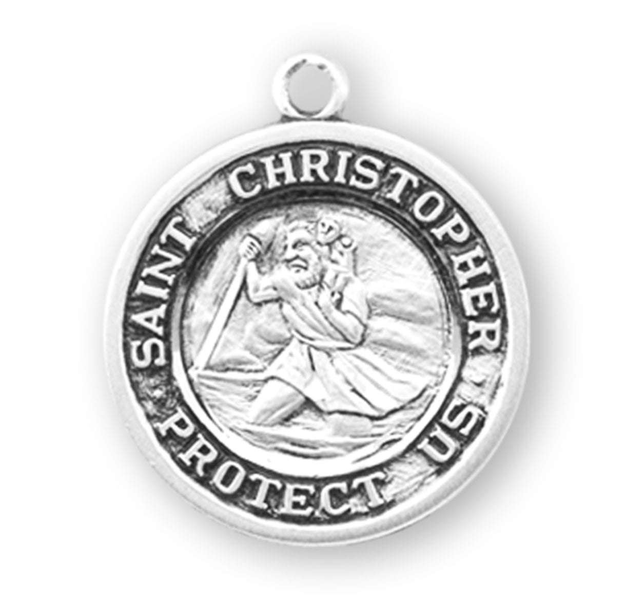 Saint Christopher Protect Us Sterling Silver Medal Pendant with Chain
