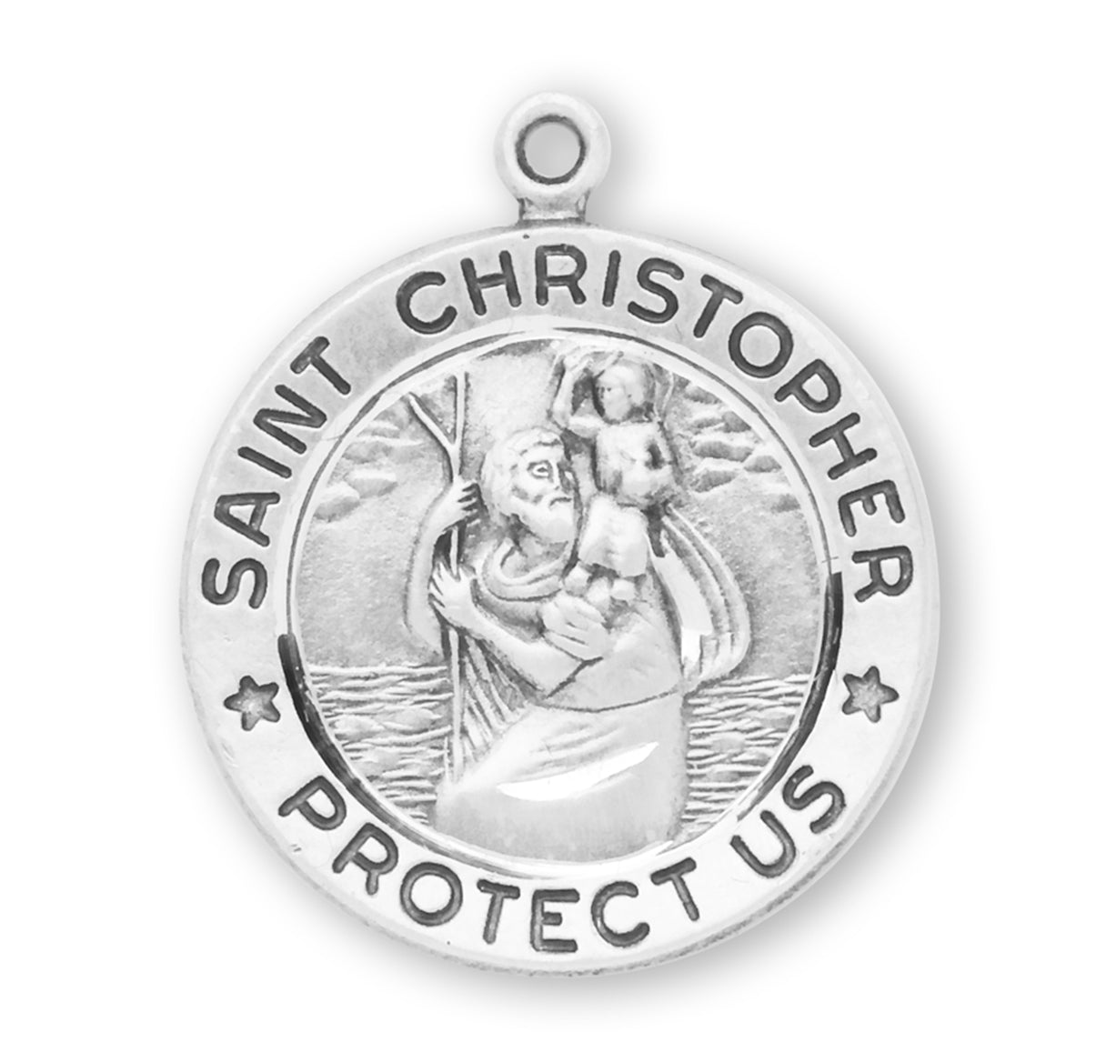 Saint Christopher Protect Us Round Sterling Silver Medal Pendant with Chain