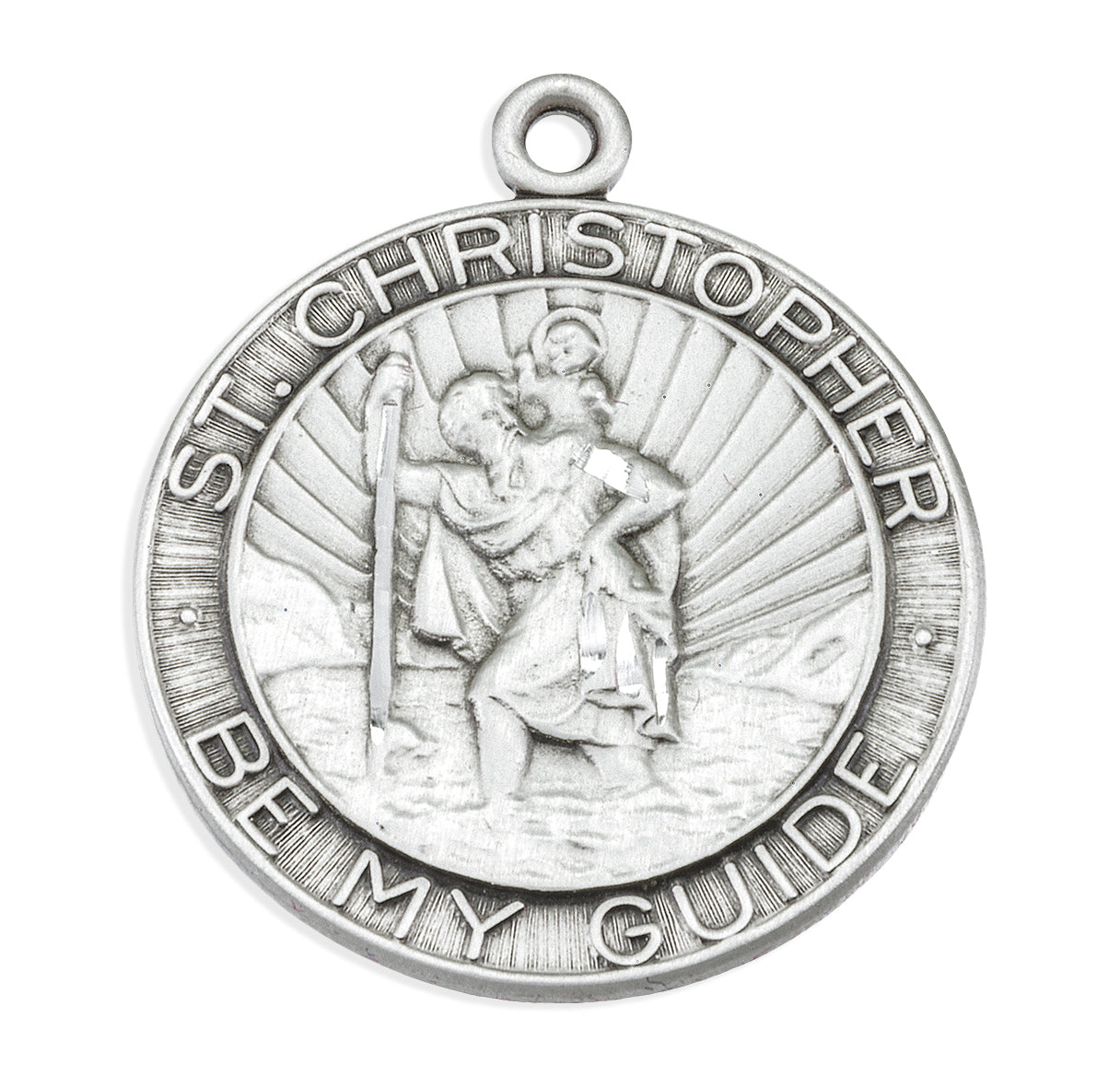 Saint Christopher Protect Us Round Sterling Silver Medal Pendant with Chain
