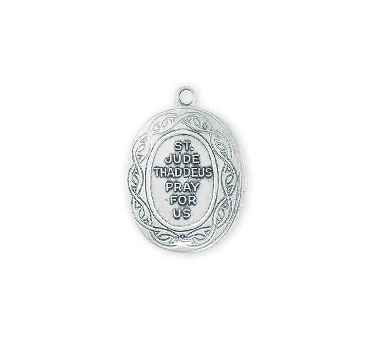Saint Jude Thaddeus Oval Sterling Silver "Crown of Thorns" Medal Pendant with Chain