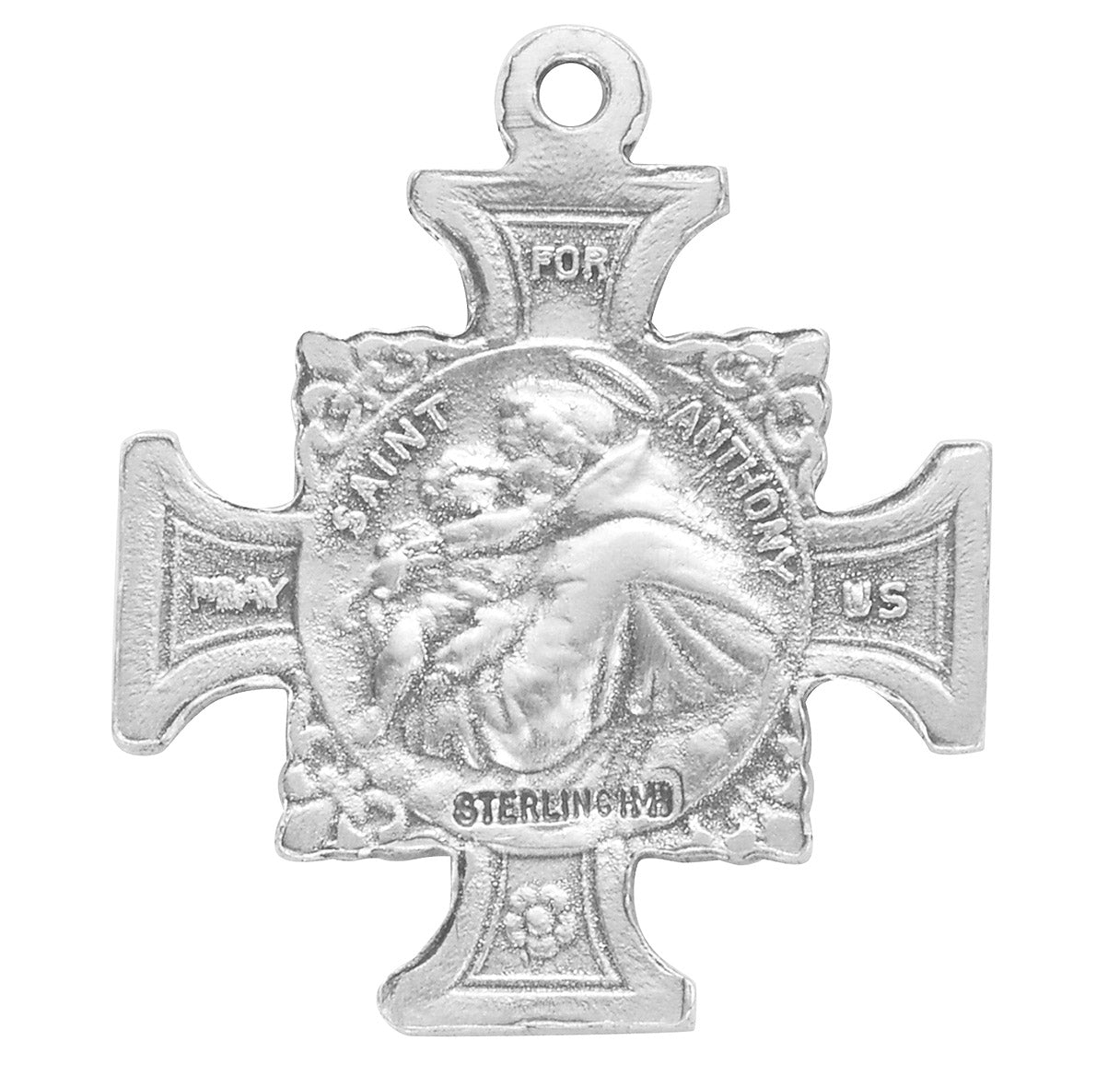Saint Francis of Assisi Sterling Silver Maltese Cross Medal Pendant with Chain