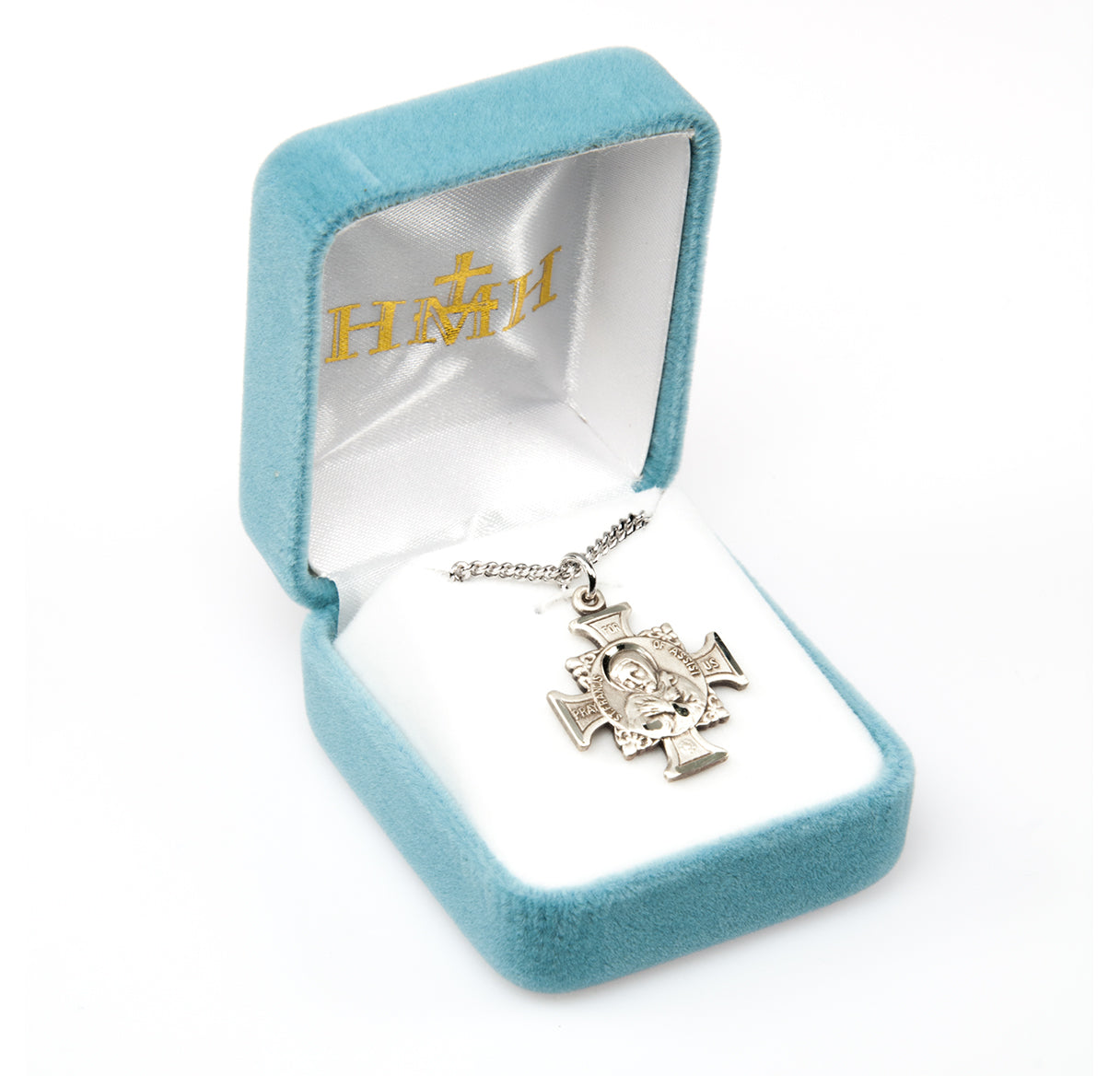 Saint Francis of Assisi Sterling Silver Maltese Cross Medal Pendant with Chain