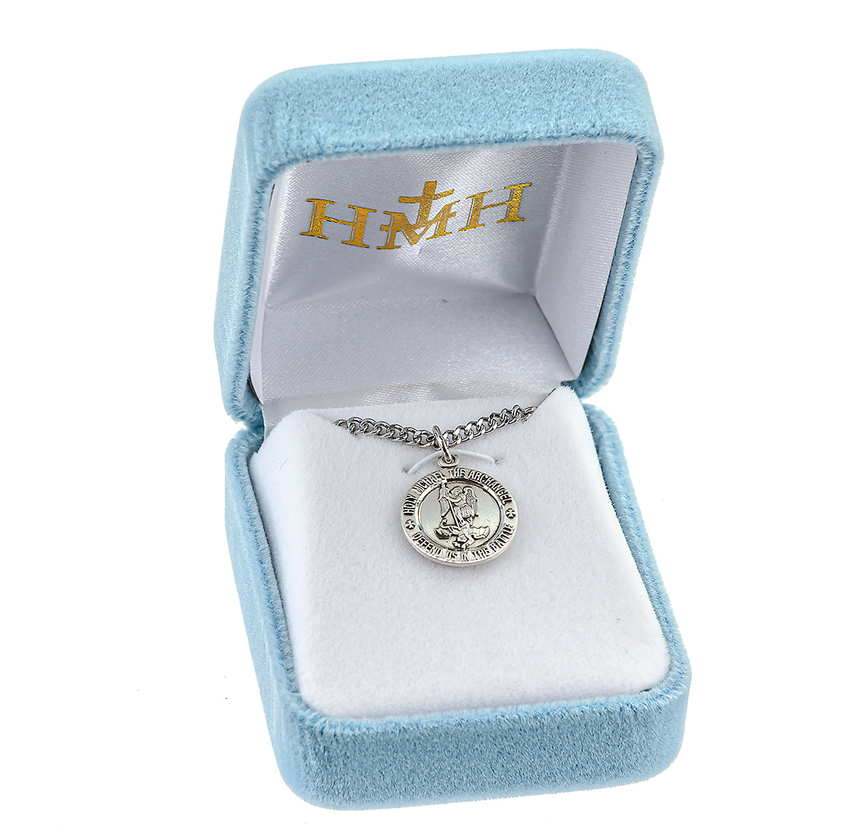 Saint Michael the Archangel Slaying Demon Sterling Silver Medal Pendant with Chain