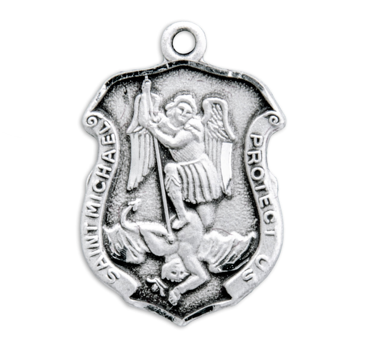Saint Michael the Archangel Slaying Demon Sterling Silver Badge Medal Pendant with Chain