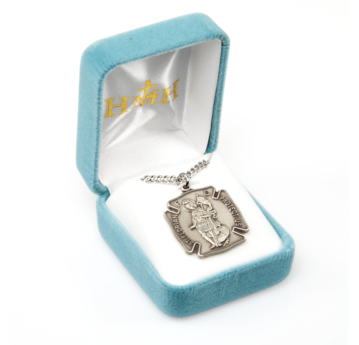 Saint Florian Sterling Silver Firefighters Medal Pendant with Chain
