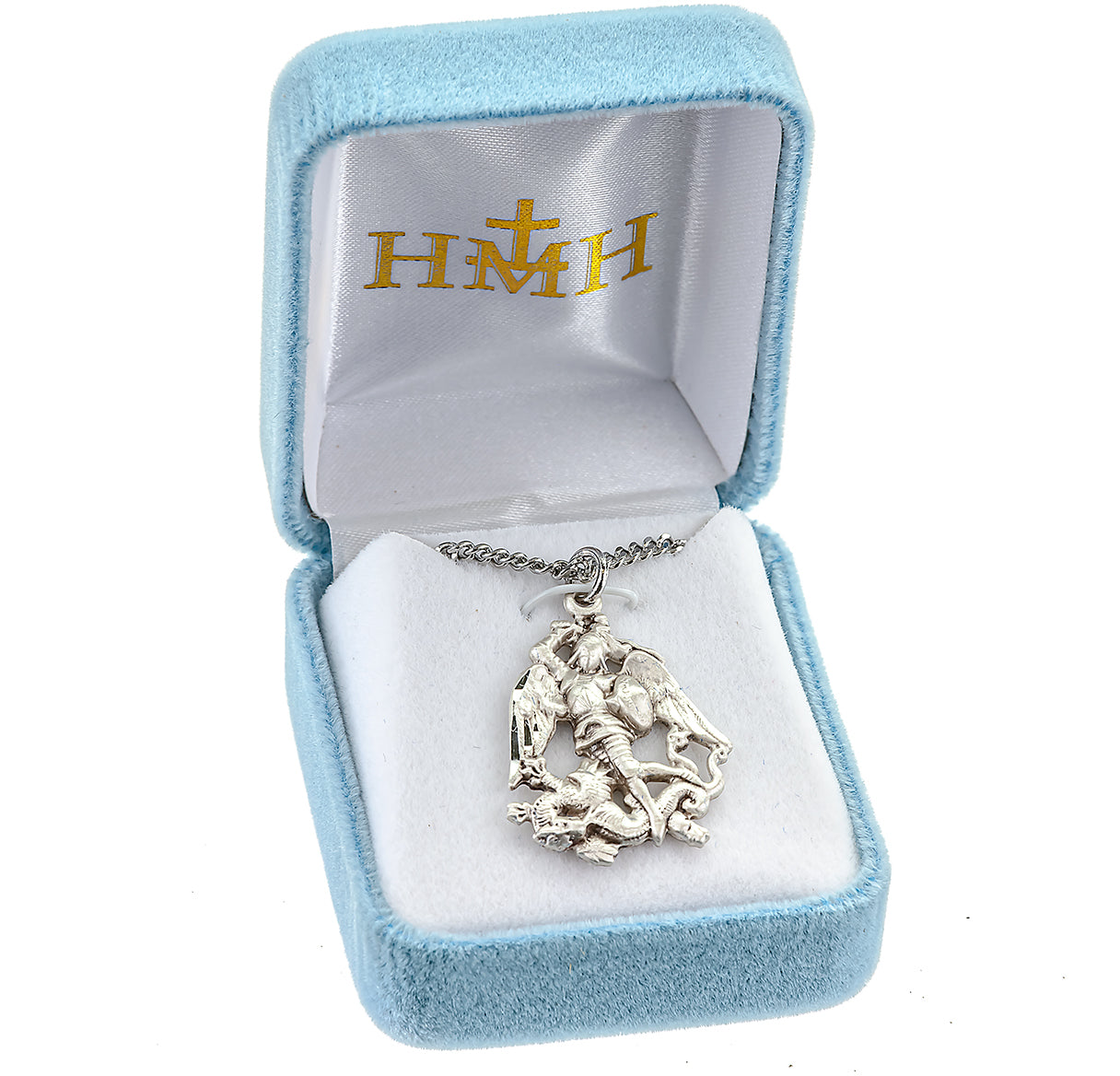 Saint Michael the Archangel Slaying Demon Sterling Silver Medal Pendant with Chain