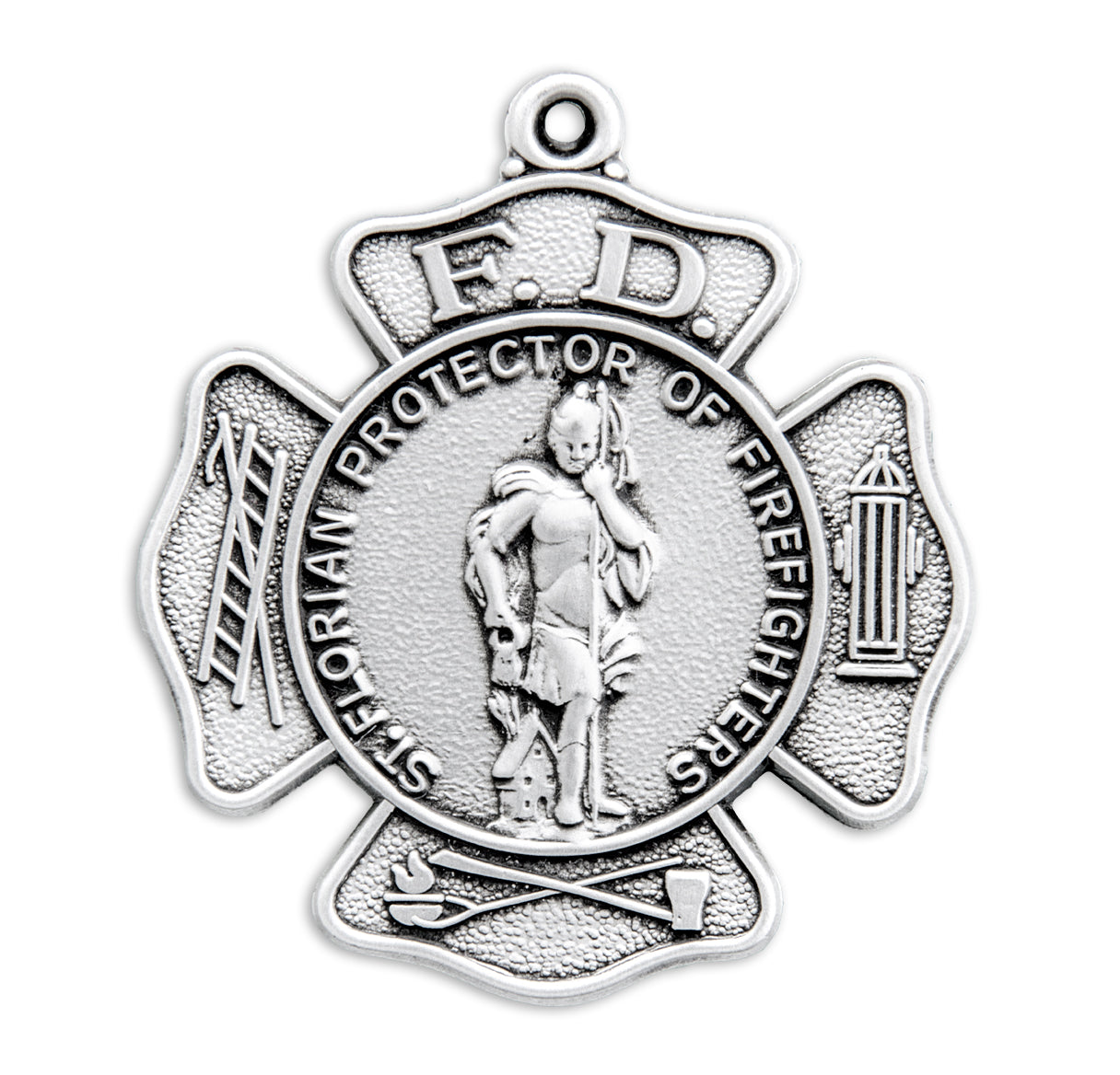 Saint Florian Sterling Silver Firefighters Medal Pendant with Chain