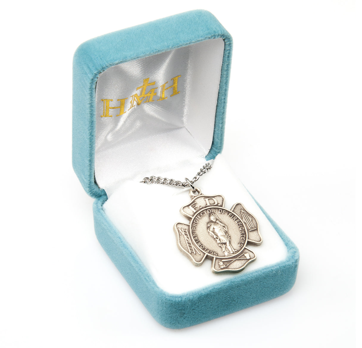 Saint Florian Sterling Silver Firefighters Medal Pendant with Chain