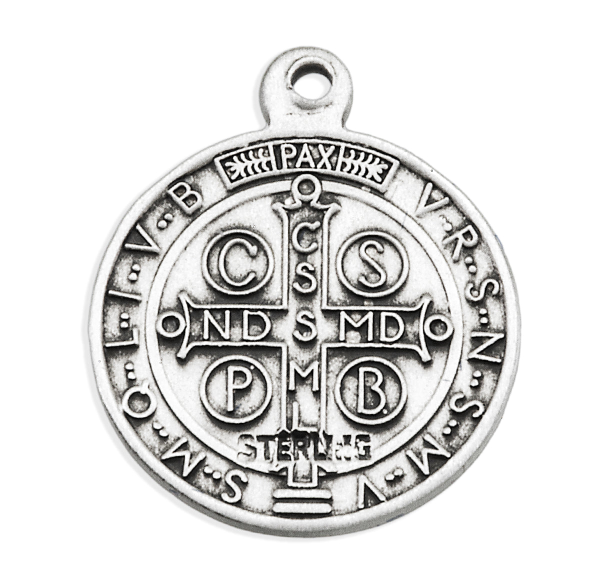 Saint Benedict Protection Round Sterling Silver Medal Pendant with Chain