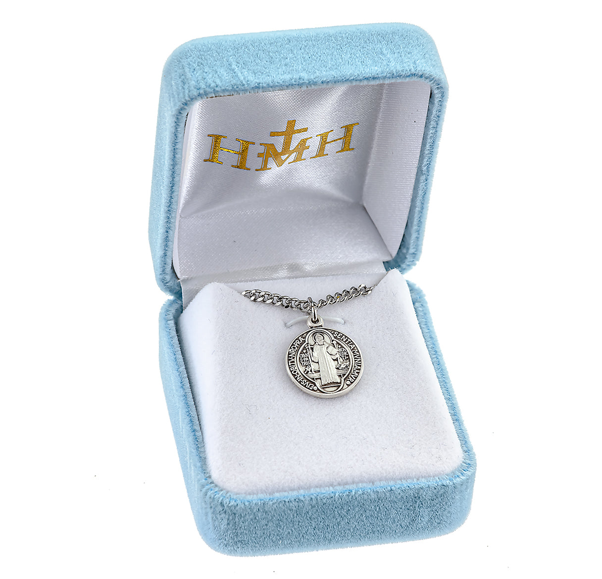 Saint Benedict Protection Round Sterling Silver Medal Pendant with Chain