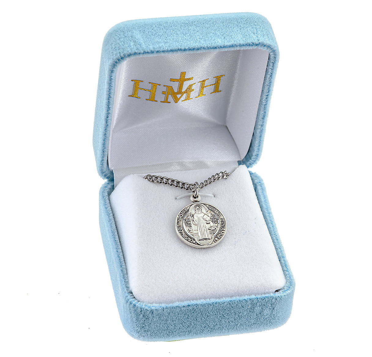 Saint Benedict Protection Round Jubilee Sterling Silver Medal Pendant with Chain