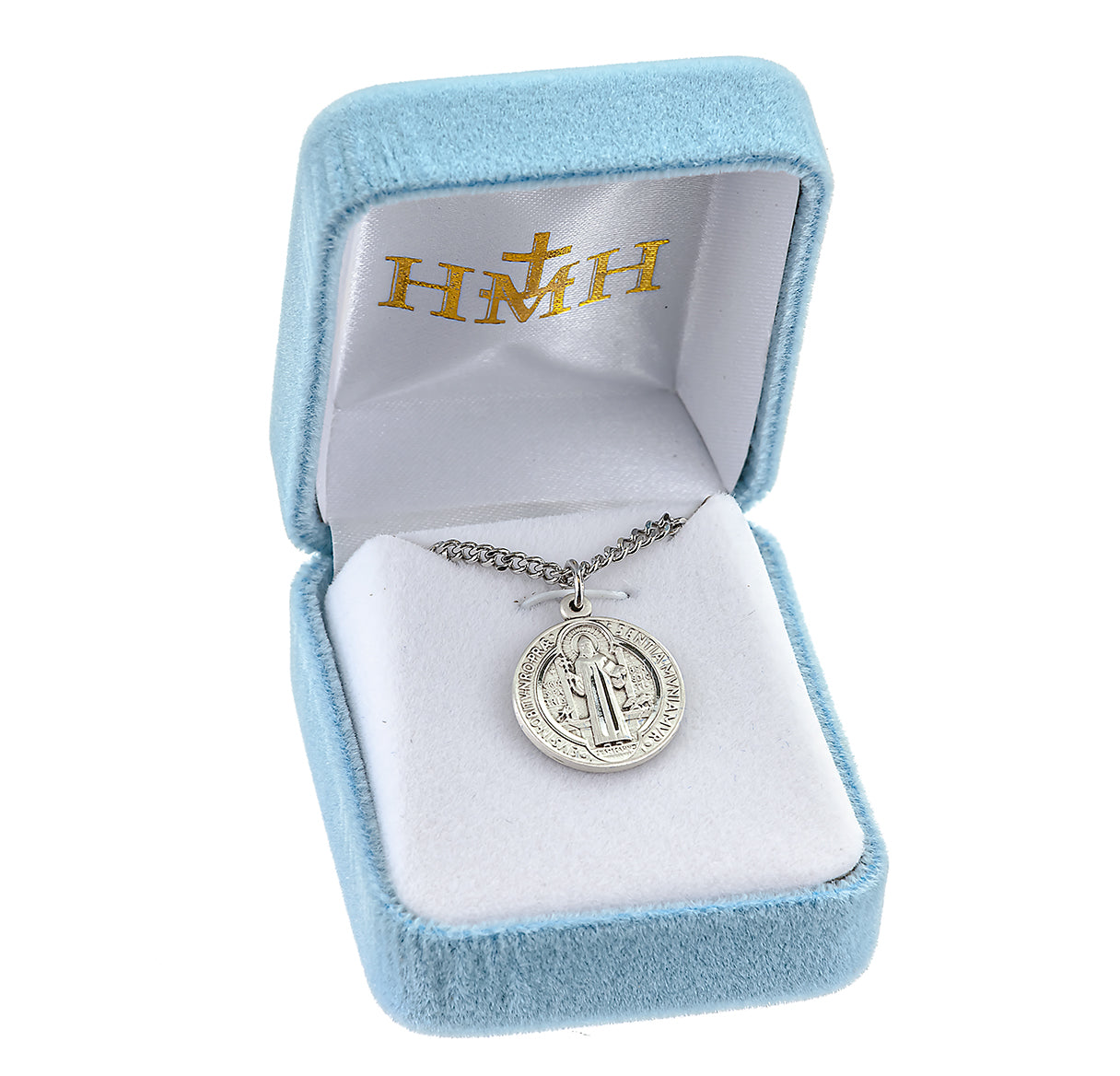 Saint Benedict Protection Round Jubilee Sterling Silver Medal Pendant with Chain