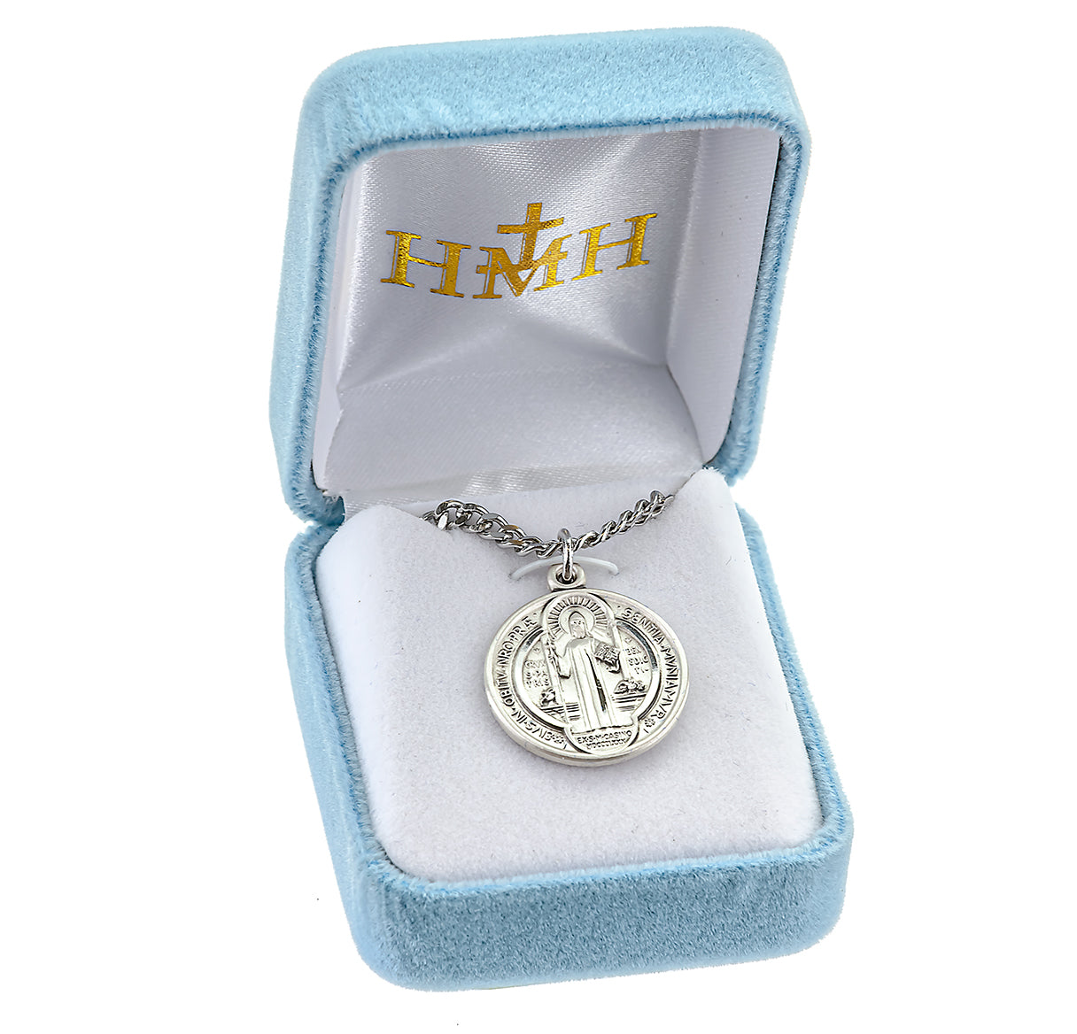 Saint Benedict Protection Round Jubilee Sterling Silver Medal Pendant with Chain