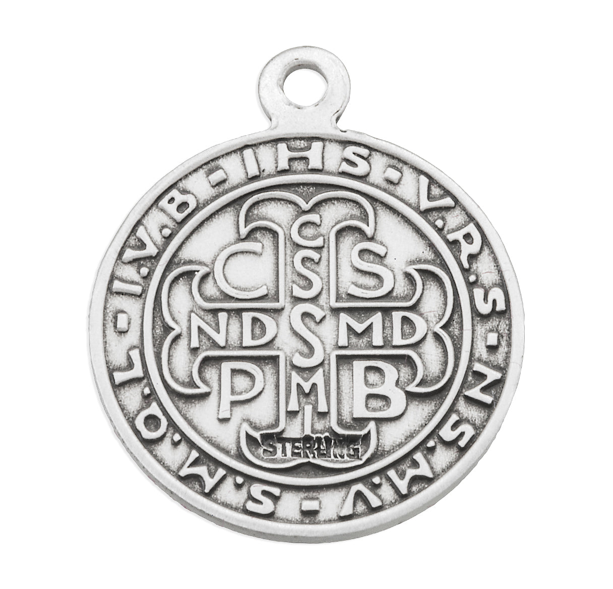 Saint Benedict Protection Round Jubilee Sterling Silver Medal Pendant with Chain
