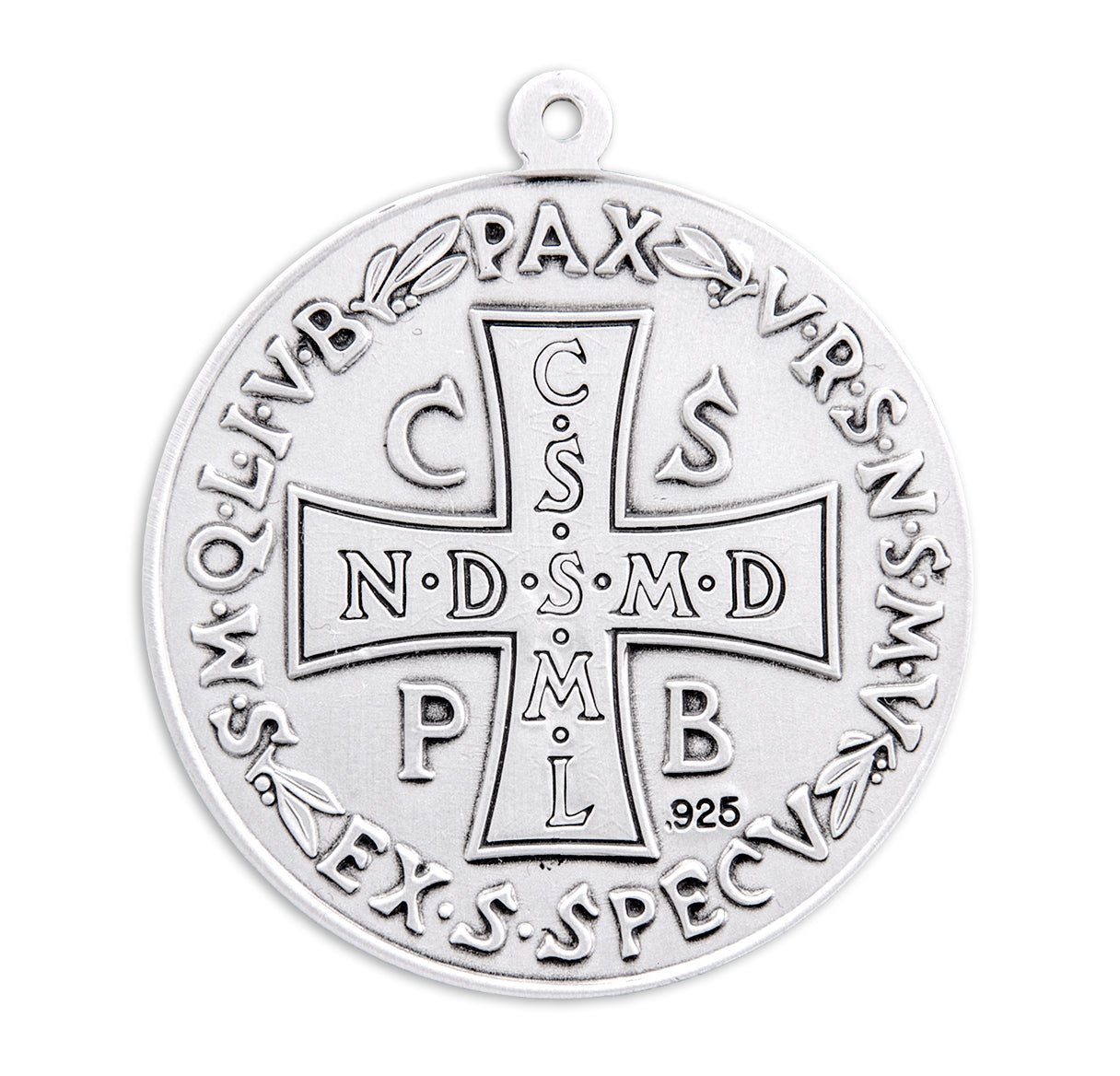 Saint Benedict Protection Round Jubilee Sterling Silver Medal Pendant with Chain