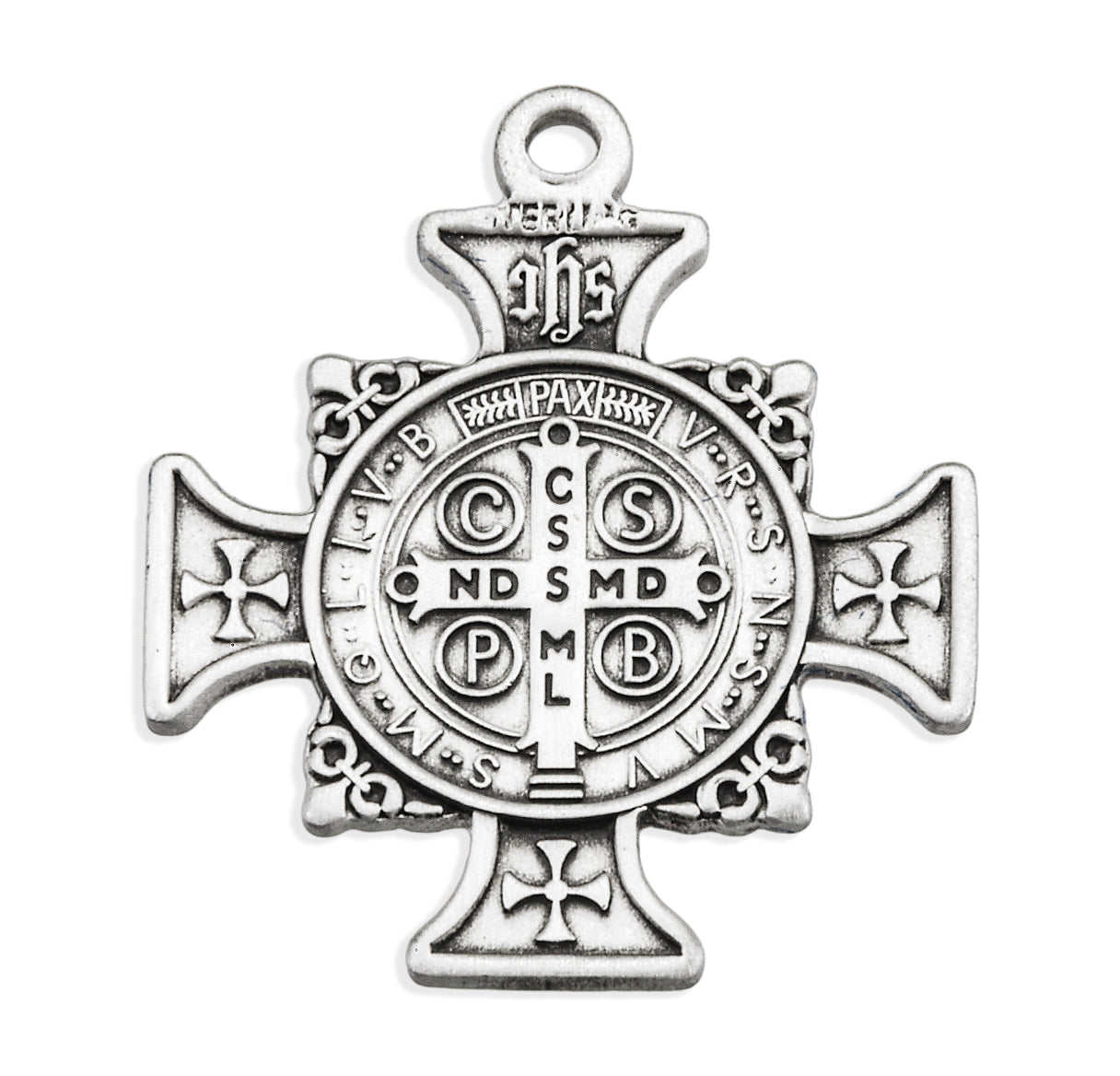 Sterling Silver Maltese Benedictine Medal Pendant with Chain