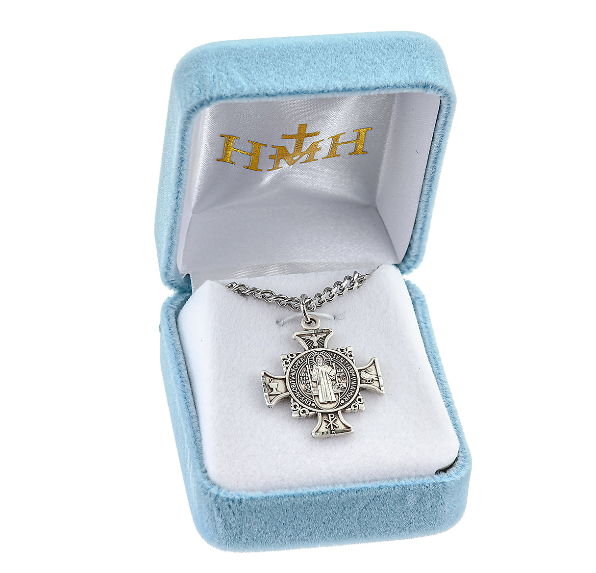 Sterling Silver Maltese Benedictine Medal Pendant with Chain