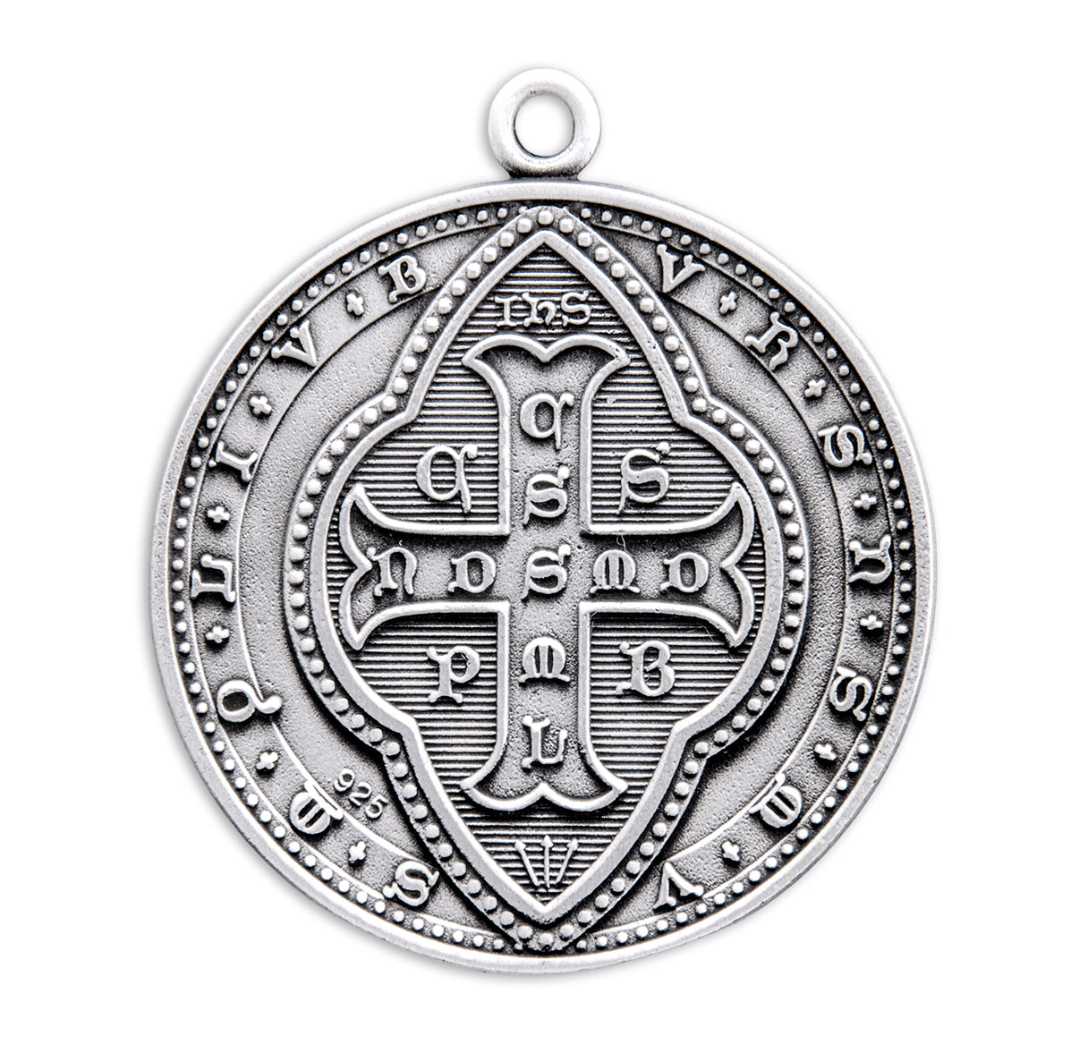 Saint Benedict Protection Round Jubilee Sterling Silver Medal Pendant with Chain