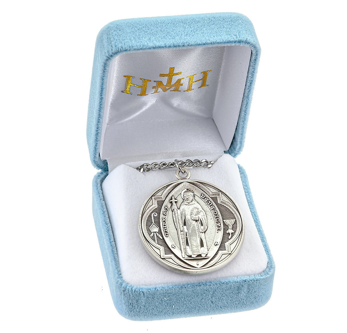 Saint Benedict Protection Round Jubilee Sterling Silver Medal Pendant with Chain