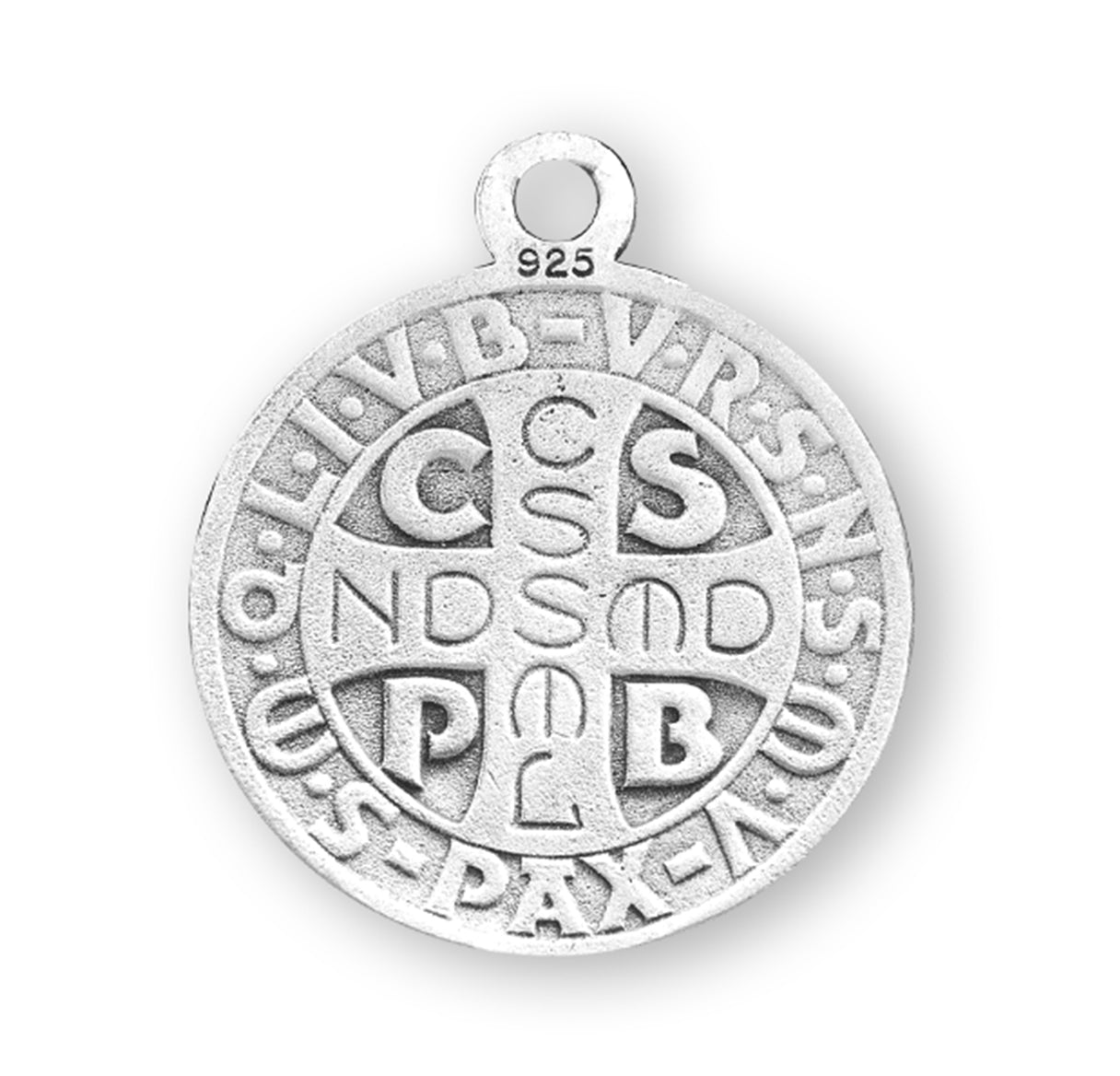 Saint Benedict Protection Round Sterling Silver Medal Pendant with Chain