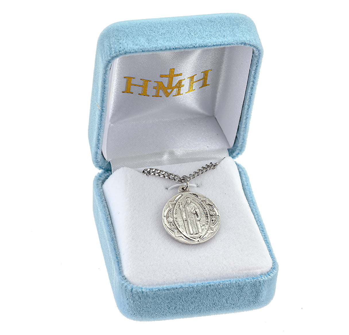 Saint Benedict Protection Round Sterling Silver Medal Pendant with Chain