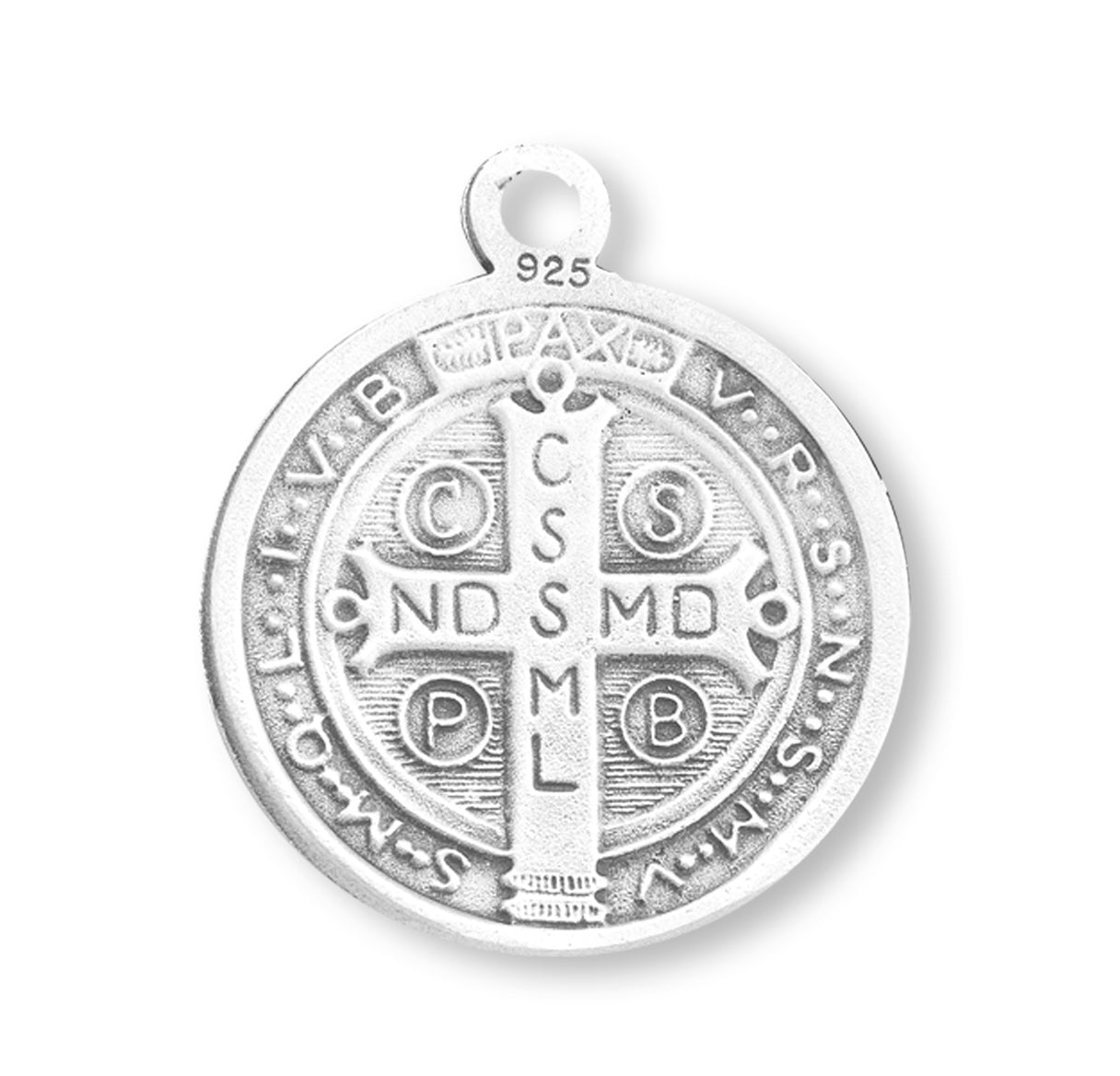 Saint Benedict Protection Round Sterling Silver Medal Pendant with Chain